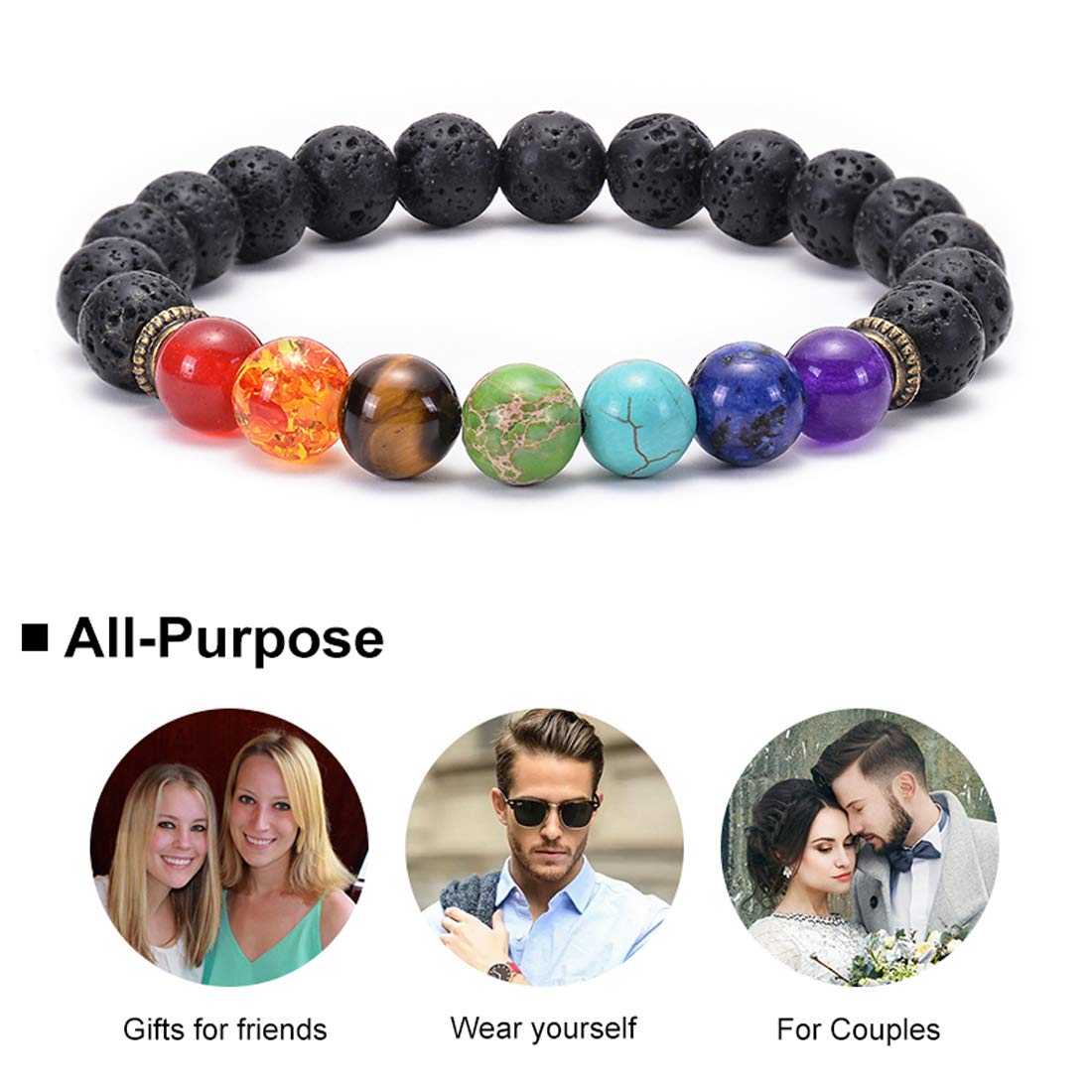 GelConnie 7 Chakra Lava Rock Bracelet - 8mm Natural Stone Healing Bracelet for Stress Relief, Anxiety & Yoga | Aromatherapy Essential Oil Diffuser Bangle for Meditation, Spiritual Balance & Daily Wellness
