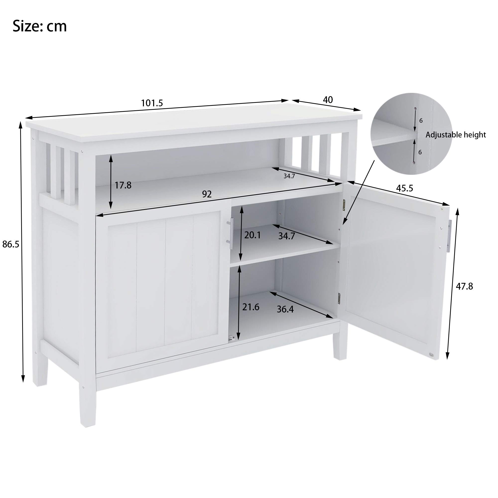 Modern White Kitchen Storage Sideboard & Buffet Server Cabinet - Sturdy Steel Frame & Tempered Glass - Living Room, Hallway, Dining Room Storage Solution - Perfect for Home Organization & Entertaining