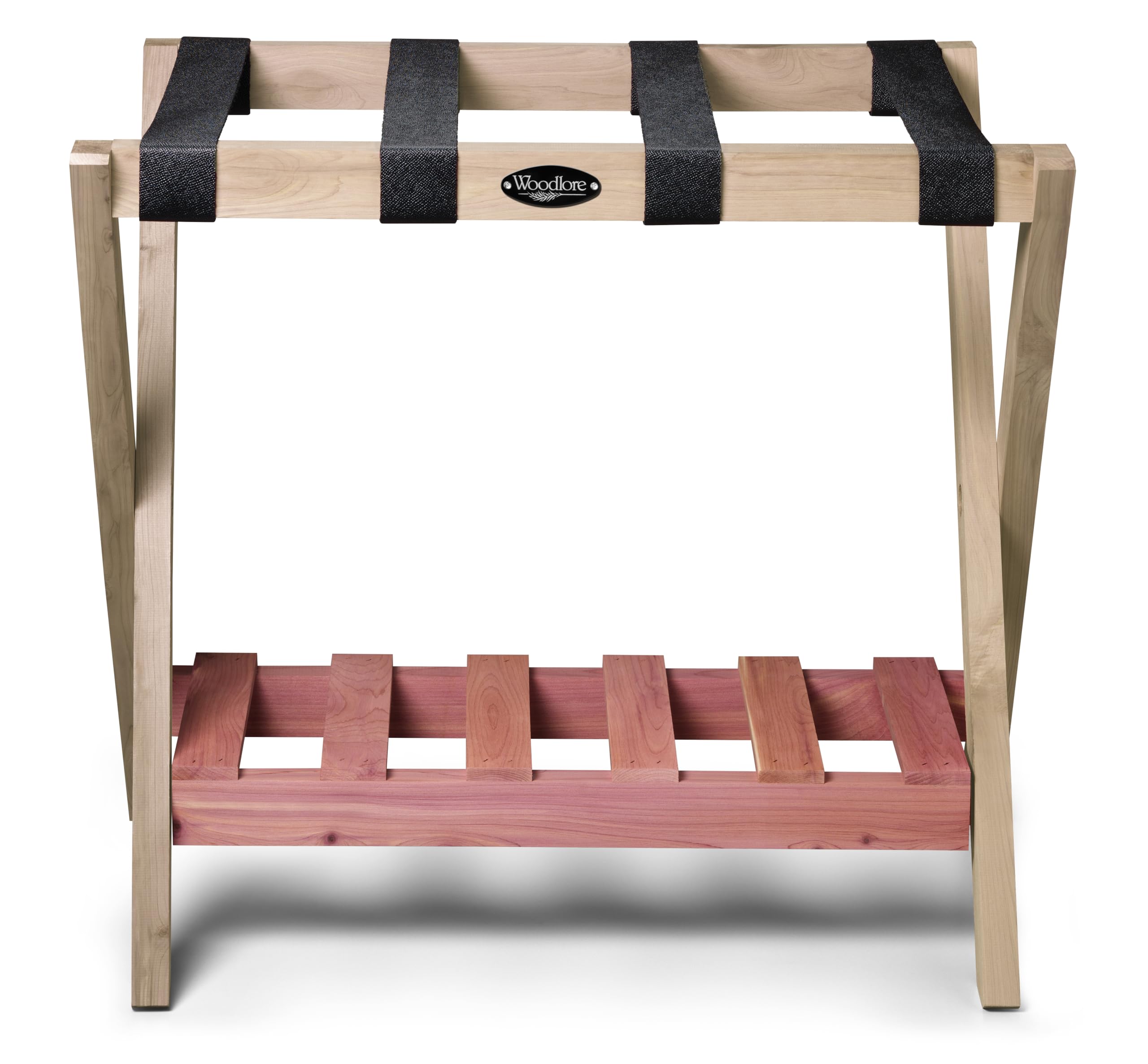 Woodlore Luggage Rack with Shoe Shelf - Sturdy Bedroom Organizer for Guest Rooms & Home Storage - Made in USA - Perfect for Hotels, Dorms and Small Space Organization