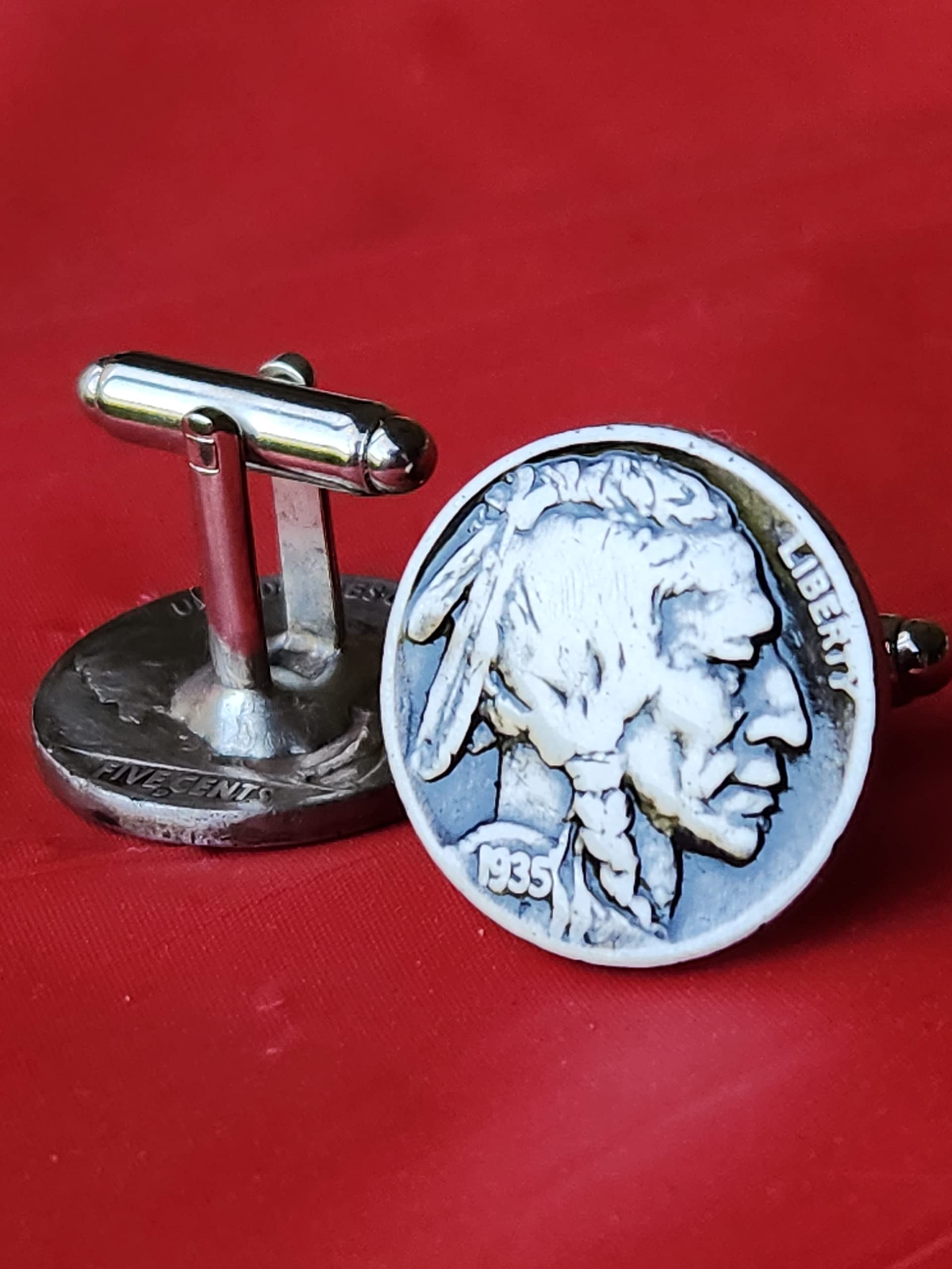 Authentic Buffalo Indian Head Nickel Coins (1930-1938) - Genuine Collectible Coin Cufflinks - Perfect Gift for Bison Lovers & Coin Collectors - Ideal for Weddings, Anniversaries, and Western-Themed Events