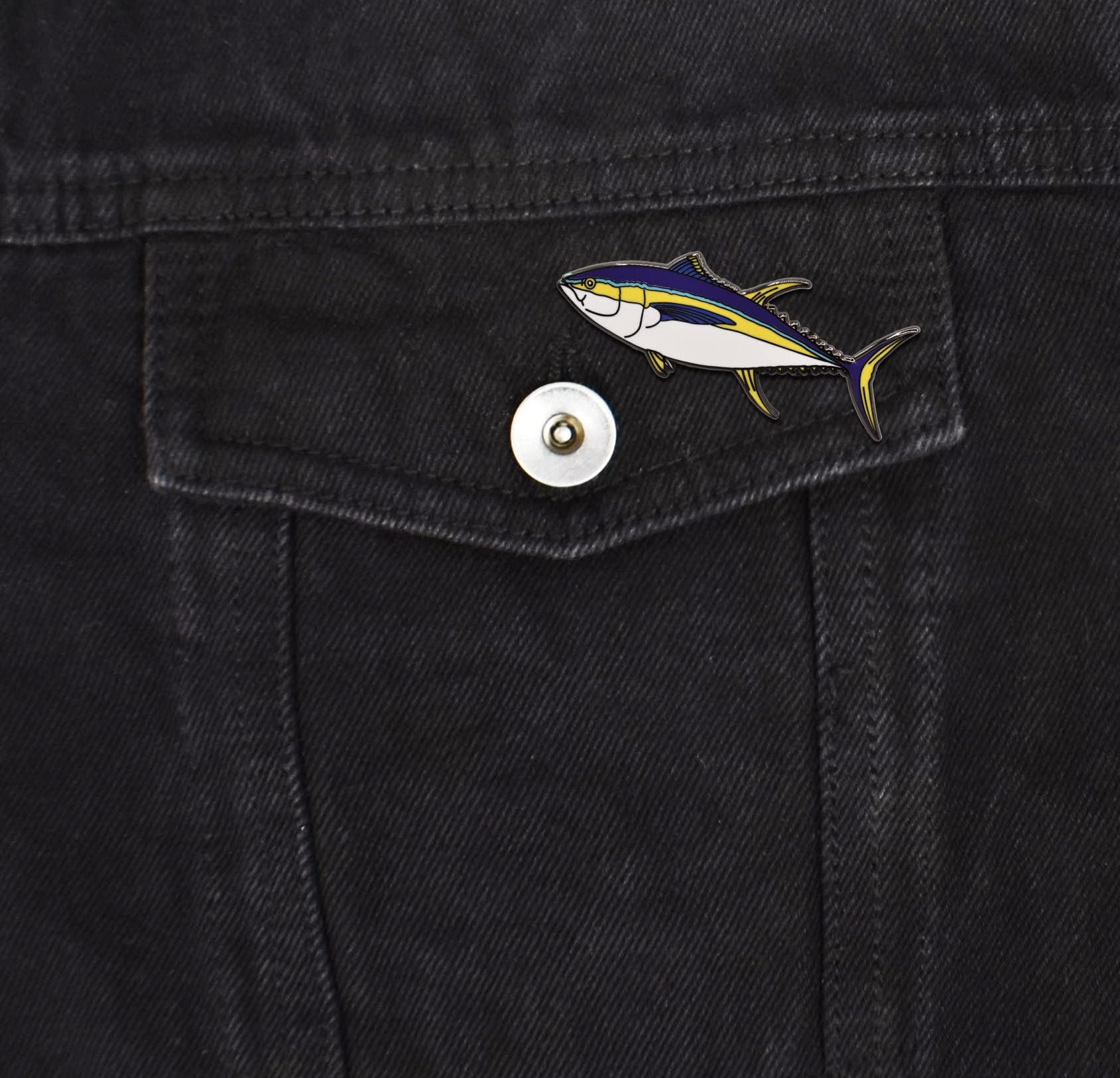 Premium Yellowfin Tuna Fish Hard Enamel Pin - Collectible Lapel Pin for Fishing Enthusiasts - Perfect for Jackets, Hats, Backpacks & Gift Giving