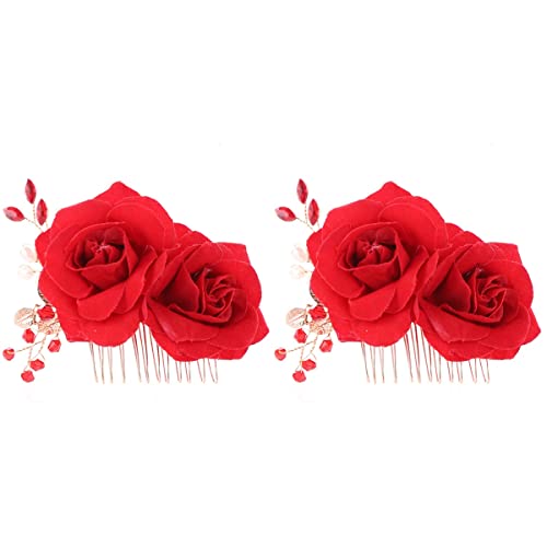 LALAFINA 2 Pack Rose Pearl Hair Clips with Rhinestones - Elegant Bridal Hair Combs for Women & Girls, Wedding Party Hair Accessories (Perfect for Bridesmaids, Prom, and Special Occasions)