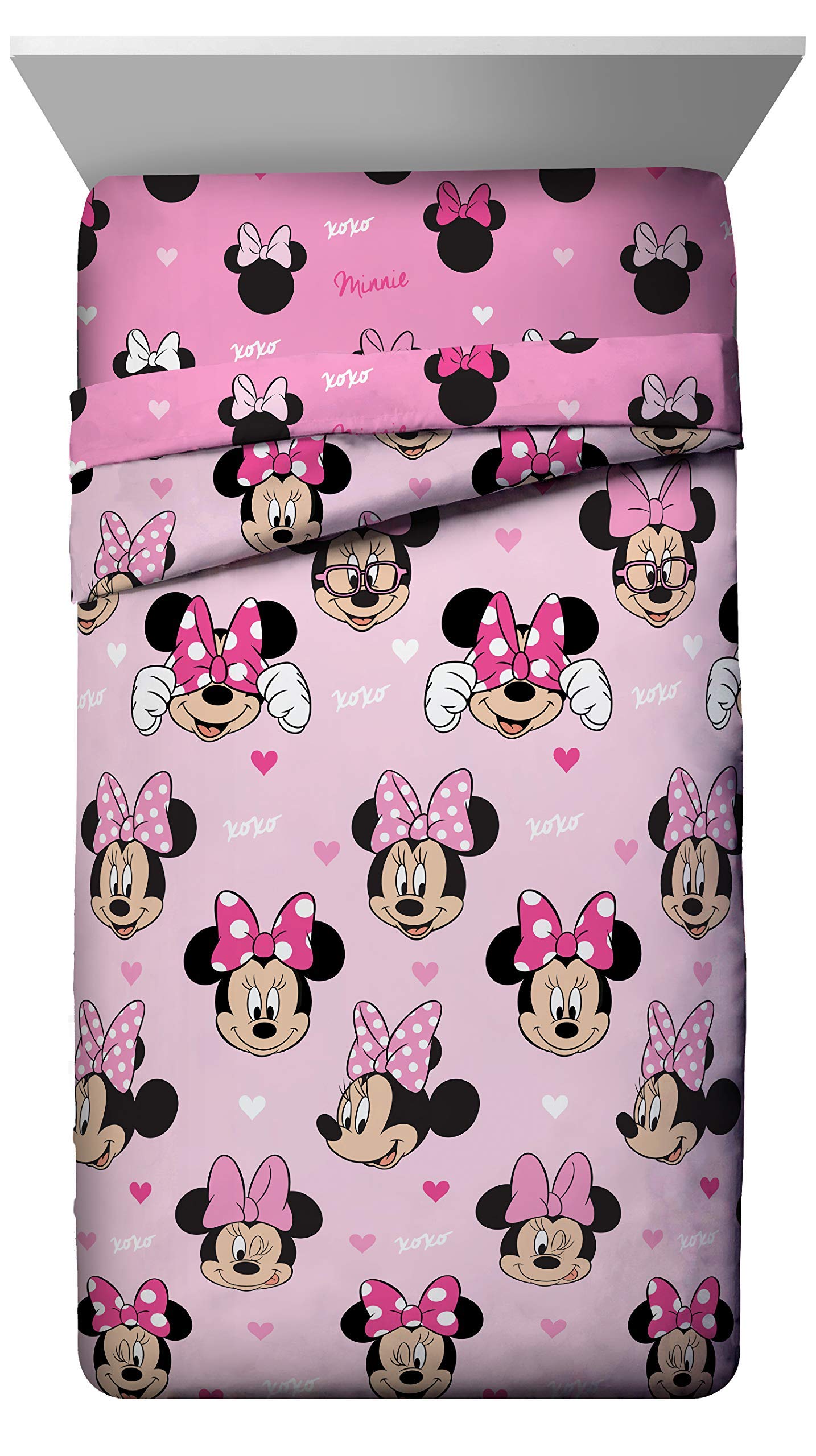 Disney Minnie Mouse Hearts & Love 9-Piece Full Bedding Set - Comforter, Sheets, Pillowcases & Curtains for Girls' Bedroom Decor | Perfect for Kids Room, Dorm & Gift