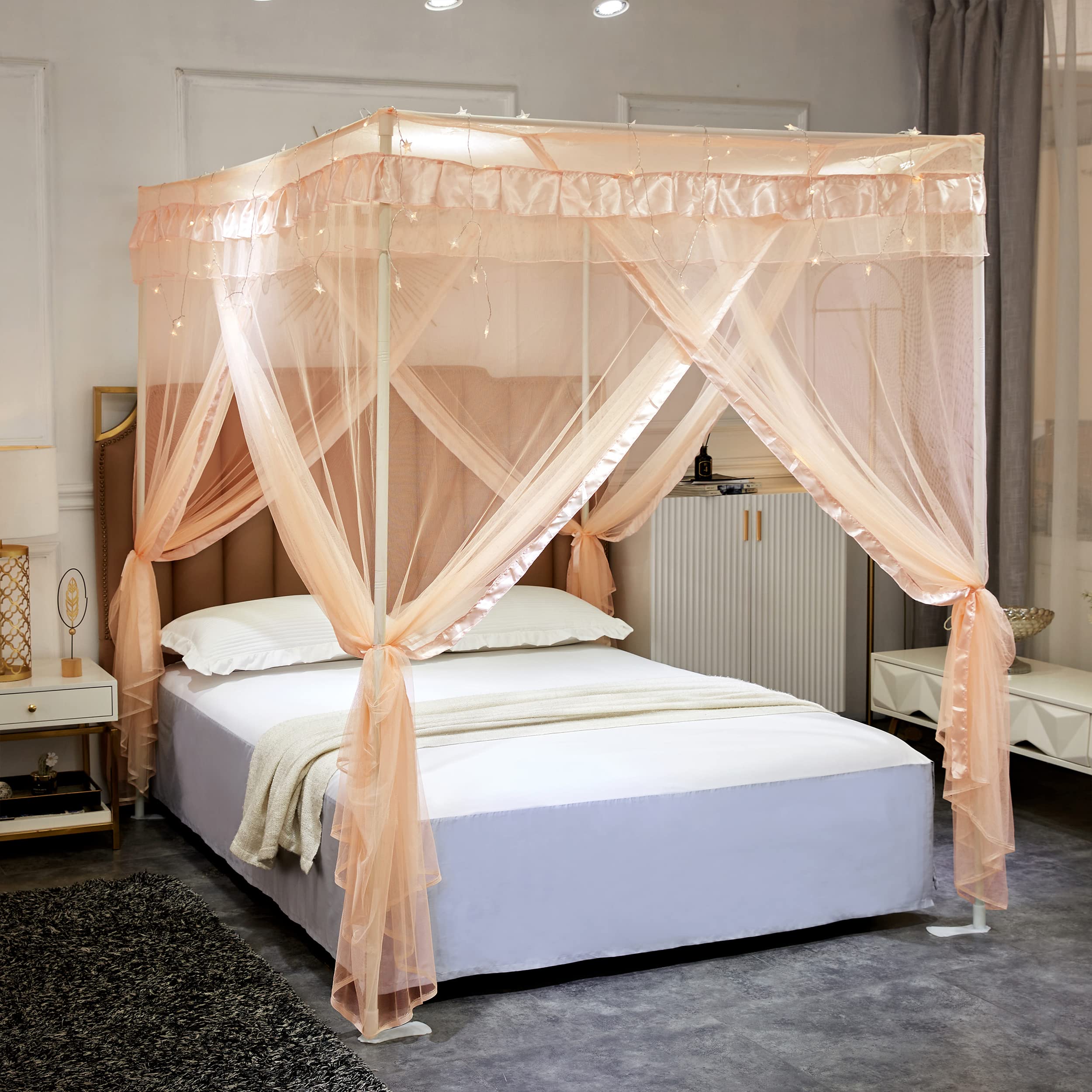 Luxury Twin Size Canopy Bed Curtains for Girls - Royal Peach Bed Drapes, Cozy Bedroom Decor for Princess Rooms & Sleepovers | Perfect for Girls' Bedrooms, Dorm Rooms & Fantasy Themed Decor