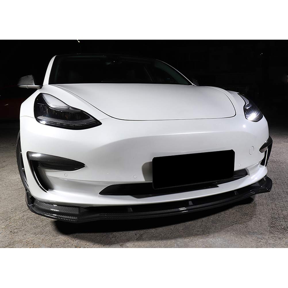 NINTE ABS Painted Carbon Fiber Front Bumper Lip Spoiler for 2016-2022 Tesla Model 3 (3-Piece Set) - Enhance Style & Aerodynamics for Sporty Look