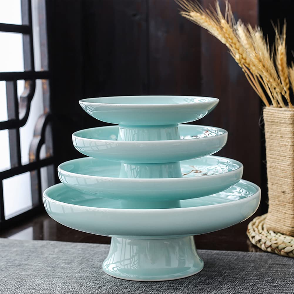 Ceramic Pedestal Bowl - 6.3 Inch Round Footed Serving Dish for Fruits, Desserts, Snacks, Nuts | Elegant Kitchen Counter Centerpiece & Table Decor in Green | Perfect for Parties, Dining Display, and Home Decor