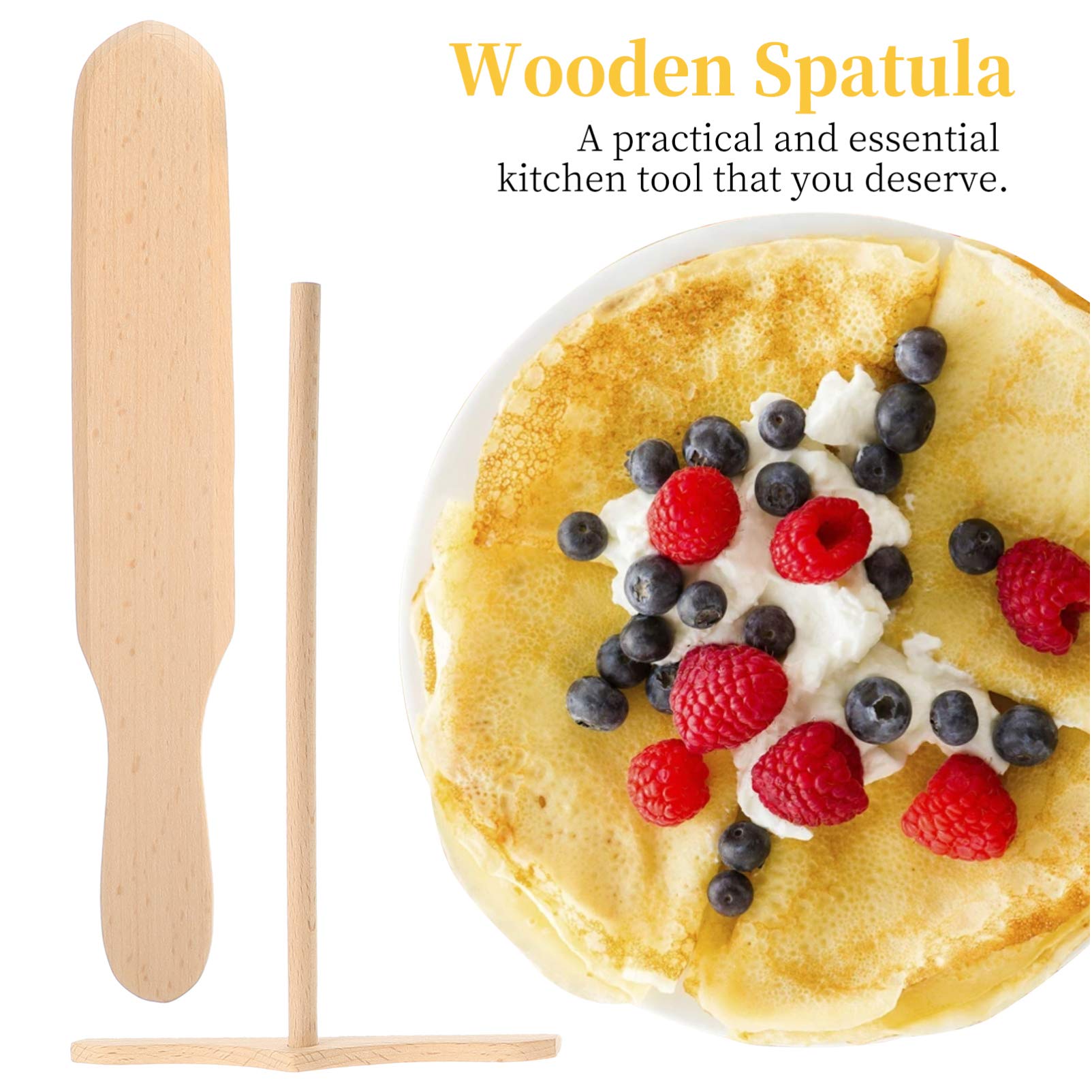4-Piece Wooden Pancake Spatula Set - Non-Stick Cooking Utensils for Pancakes, Omelets, Tortillas & Crepes - Perfect for Breakfast, Baking & Kitchen Use