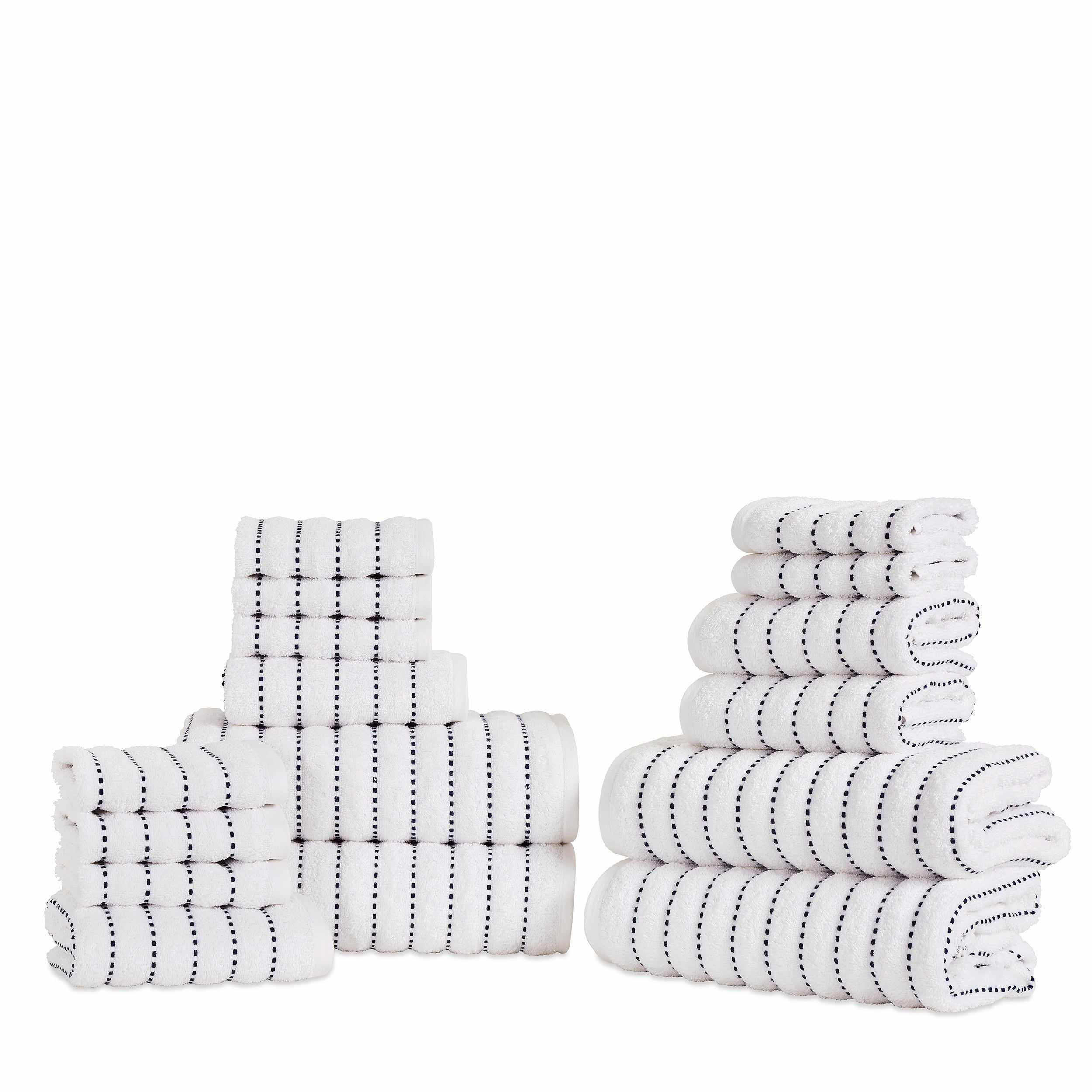 Organic Cotton Wave Plush Striped 16-Piece Bath Towel Set - Soft & Absorbent for Spa, Beach & Luxury Home Use