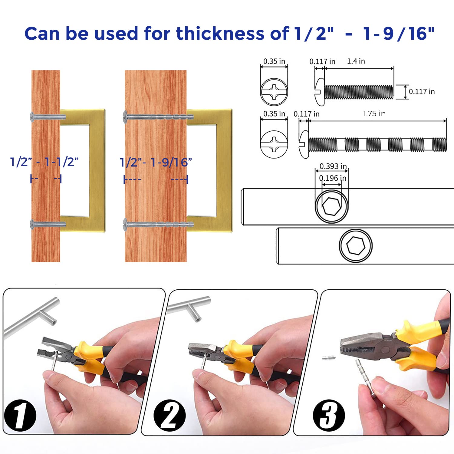 Ravinte 10 Pack Gold Square Bar Cabinet Handles, 3 Inch Hole Center Drawer Pulls for Modern Kitchen & Bathroom Hardware Upgrade
