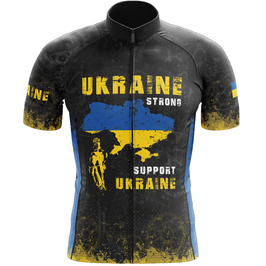 Men's Ukraine Strong Cycling Jersey - Black Short Sleeve Bike Shirt with Pocket | Breathable Performance Jersey for Road Biking & Outdoor Sports