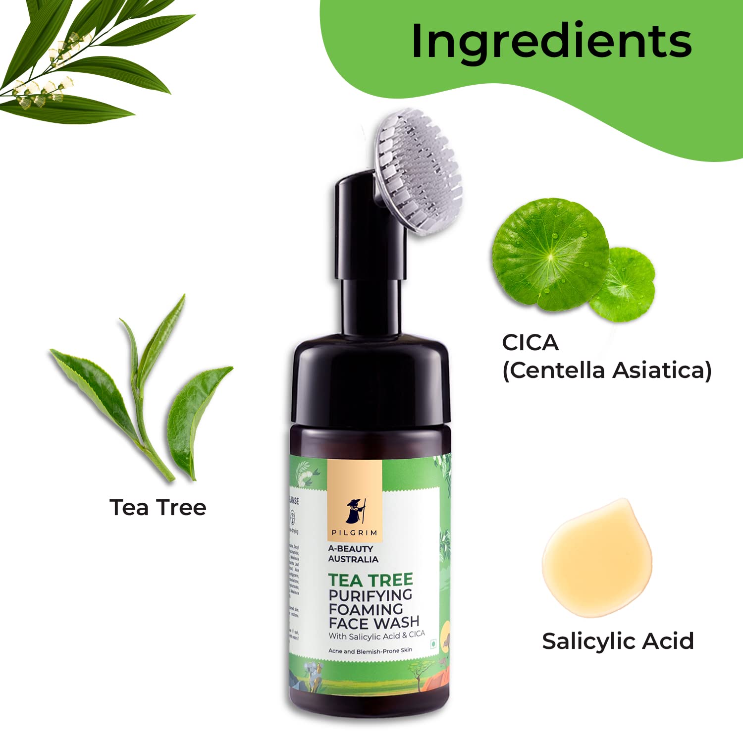 Pilgrim Tea Tree Anti-Acne Kit with Foaming Face Wash & Blemish Serum - 1% Salicylic Acid & 10% Niacinamide for Acne-Prone Skin - Men & Women - Daily Skincare Routine for Clear Complexion