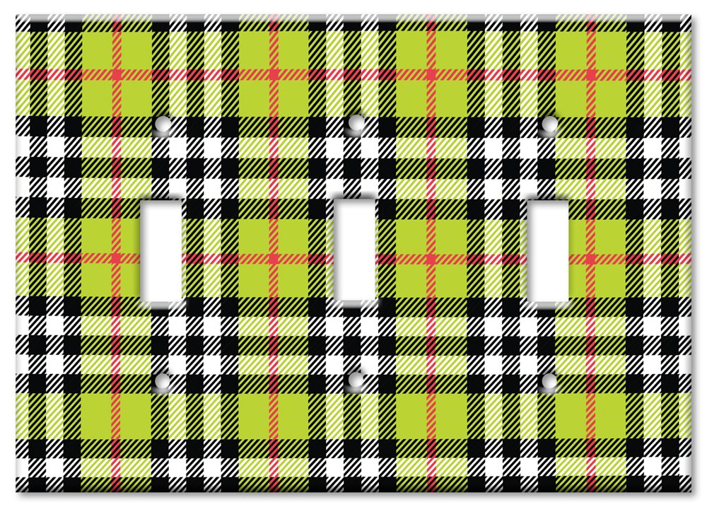 Triple Gang Oversized Toggle Switch Plate Cover - Decorative Metal Wall Plate in Plaid Design - Made in USA - Perfect for Home Decor, Living Room, Bedroom & Office