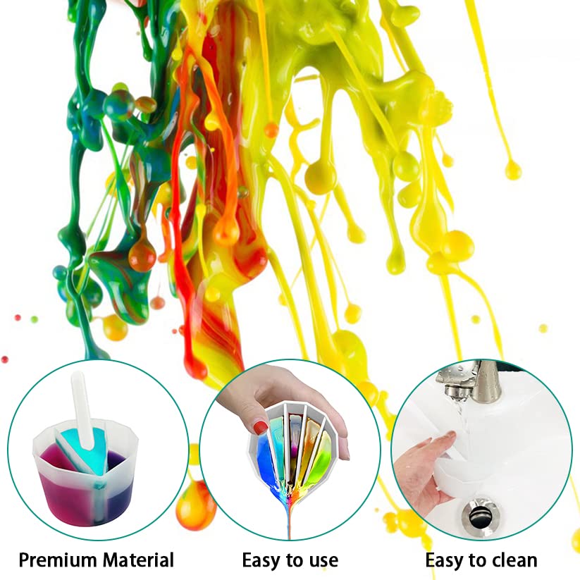AFUNTA 3/5 Cavity Reusable Silicone Split Cups for Acrylic Paint Pouring Art - Includes 3 Silicone Stir Sticks - Perfect for Fluid Art, DIY Canvas Painting & Resin Crafts