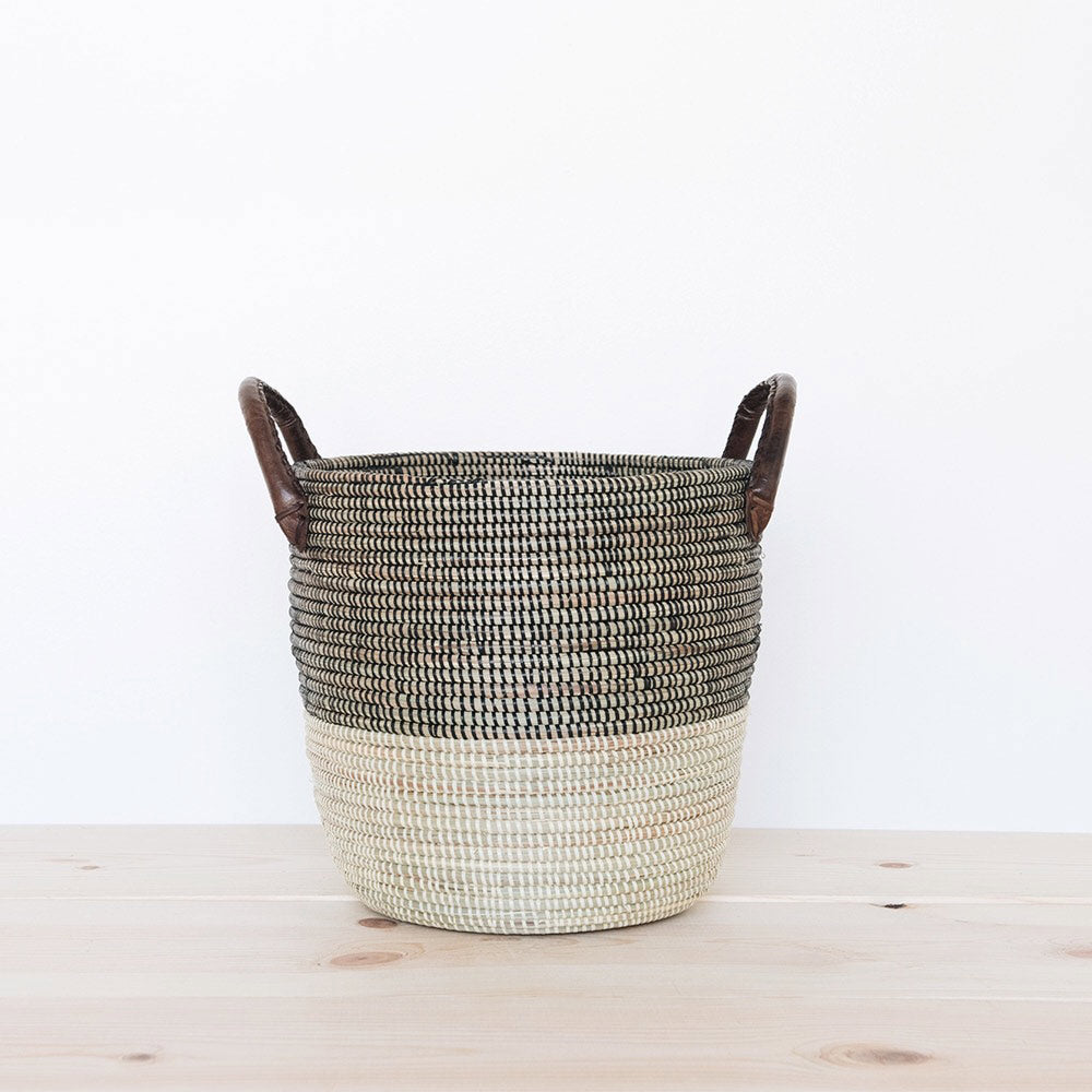 Stylish Storage Basket Set with Leather Handles - Woven Organizer for Home, Office & Nursery Decor - Perfect for Shelves, Closets & Laundry Organization