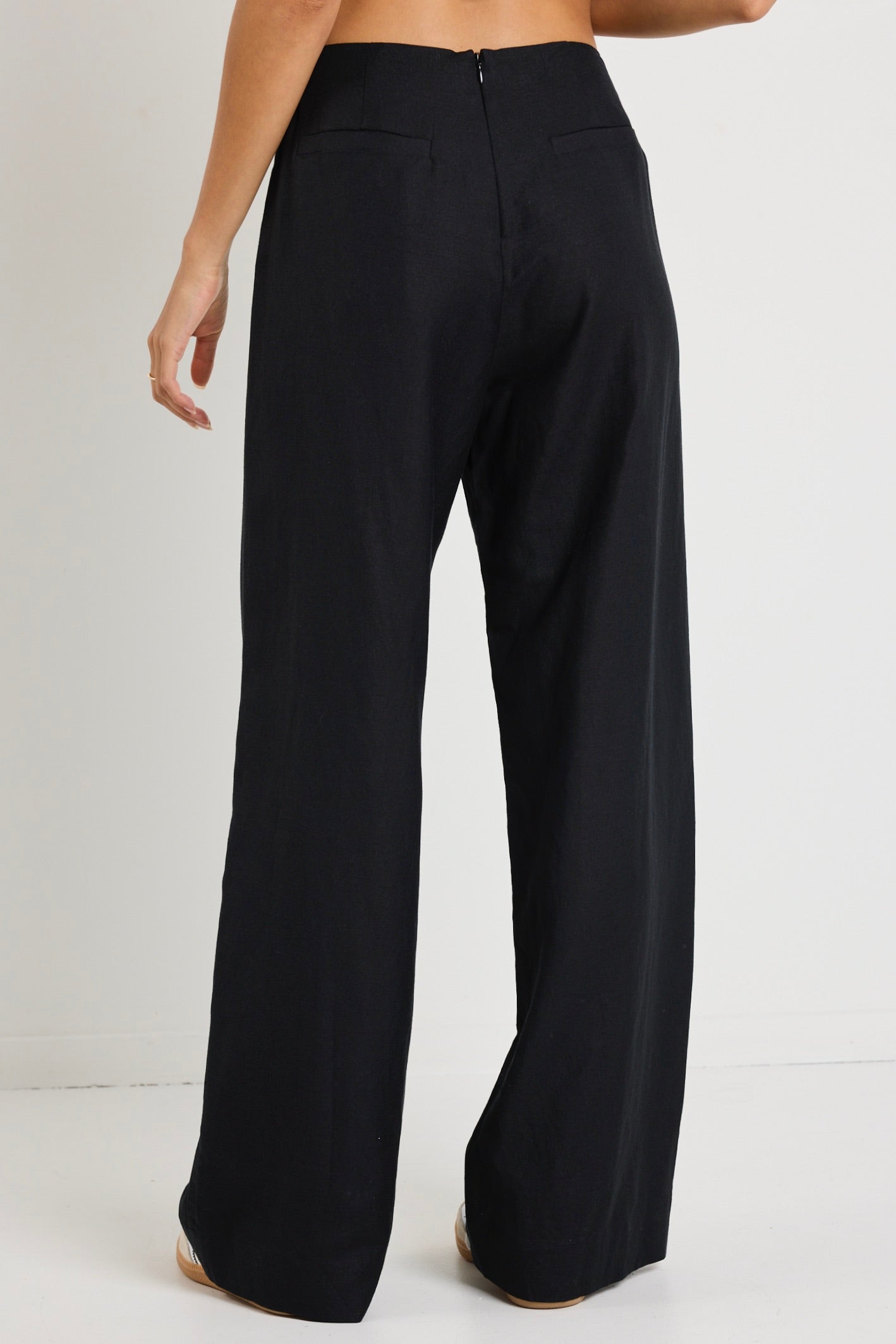 Boulevard Black Linen Viscose Wide Leg Pants for Women - Comfortable High Waisted Palazzo Trousers - Perfect for Office, Travel and Casual Wear