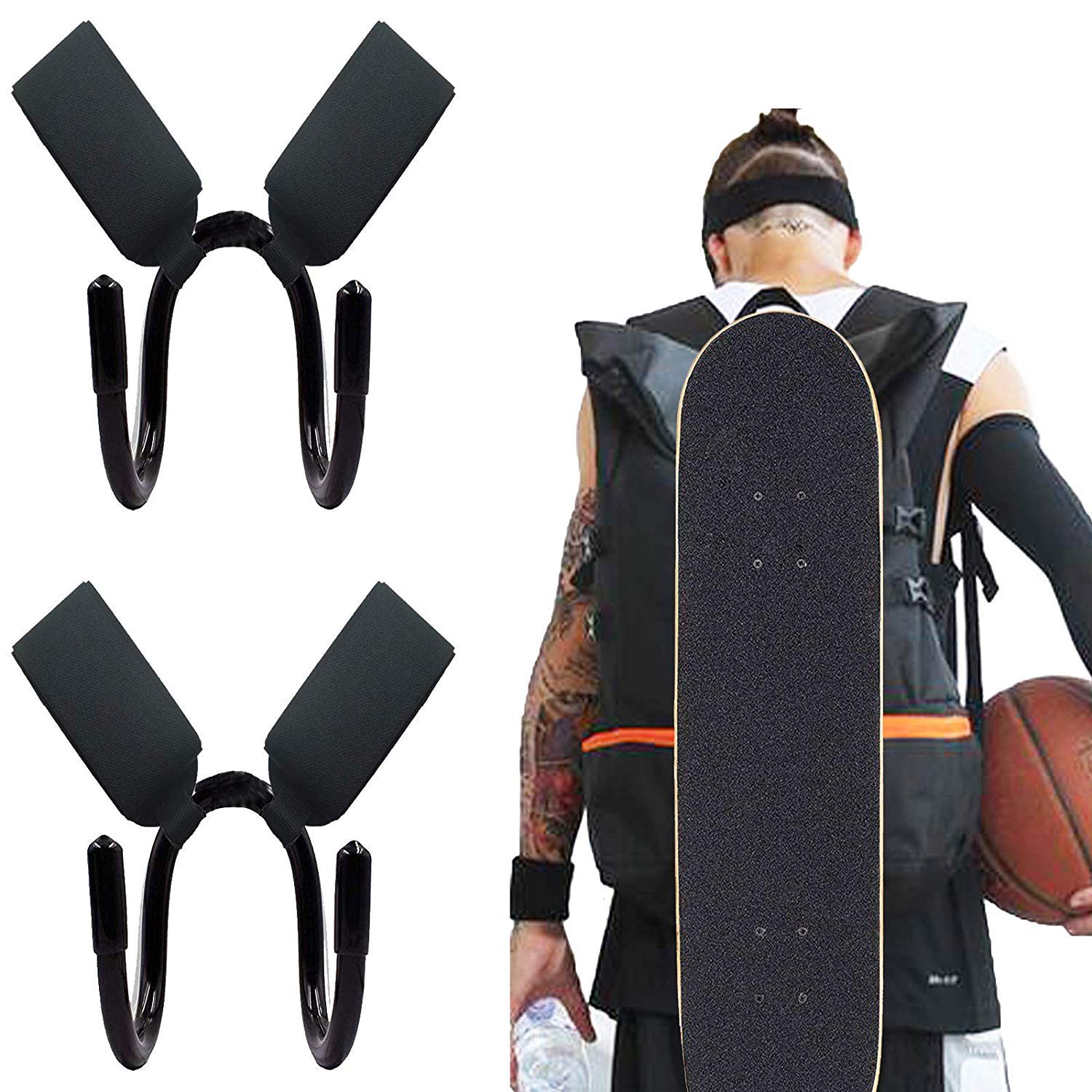 Adjustable Skateboard Backpack Holder - Waterproof 2 Pack for Travel & School
