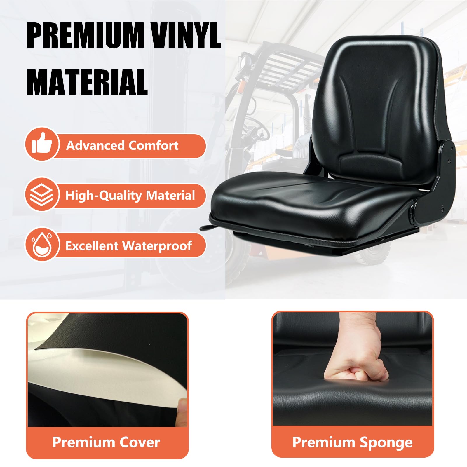 Universal Forklift Seat - Fold Down Tractor Seat with Micro Switch for Caterpillar, Excavator, Skid Loader, Backhoe, Dozer & Telehandler | Heavy Duty Operator Comfort for Construction & Farming Equipment