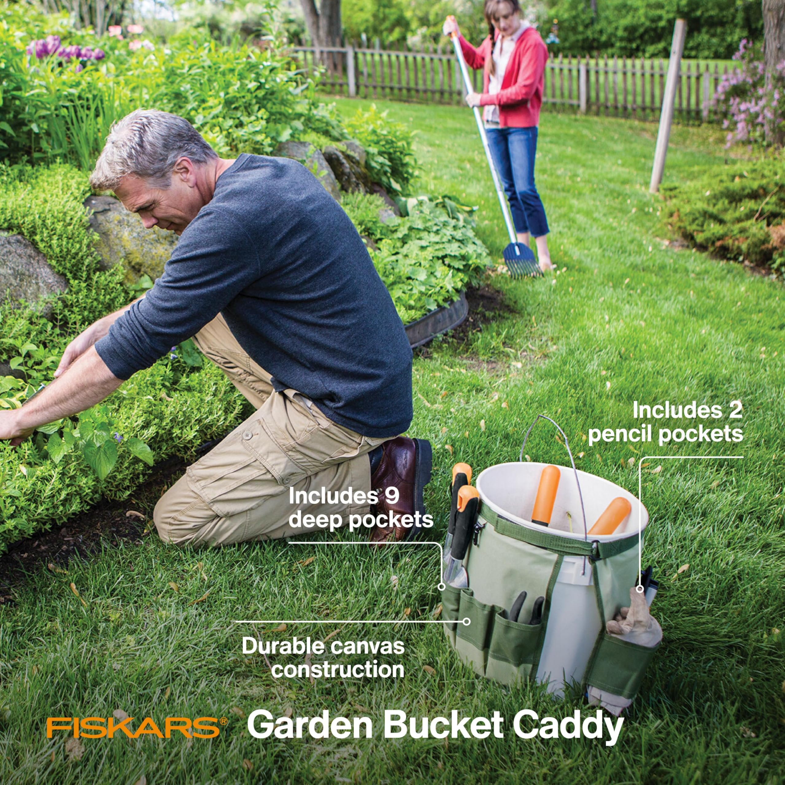 Fiskars 5 Gallon Garden Tool Bucket Caddy - Heavy Duty Organizer for Gardening Tools (Bucket & Tools Not Included) | Perfect for Outdoor Yard Work, Landscaping & Garden Storage