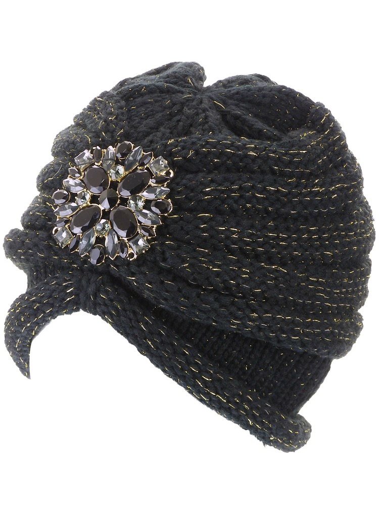 Women's Chunky Rib Knit Beanie with Jewel Accent - Warm Winter Hat for Cold Weather, Outdoor Activities & Fashion Accessories