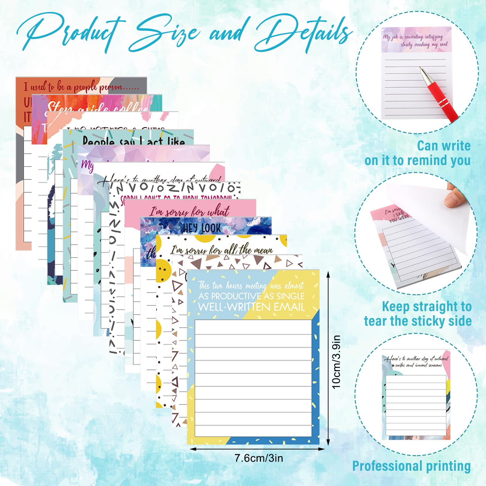 Geyee 24-Pack Funny Office Notepads with Sarcastic Sayings - 3x4 Inch Sticky Notes & Ballpoint Pens Set - Perfect Coworker Gifts, Nurse Appreciation, Teacher Thank You Presents - Great for Office Humor, Desk Organization & Workplace Motivation