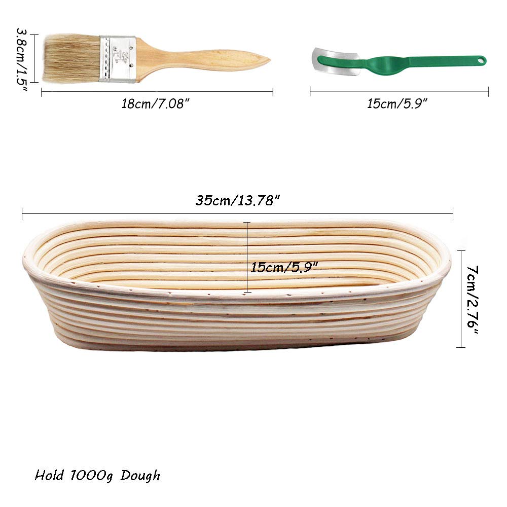 YOCZOX 14 Inch Oval Bread Proofing Basket - Natural Rattan Banneton for Sourdough Baking | Includes Cloth Liner, Bread Lame & Brush | Perfect for Artisan Bread Making at Home or Bakery
