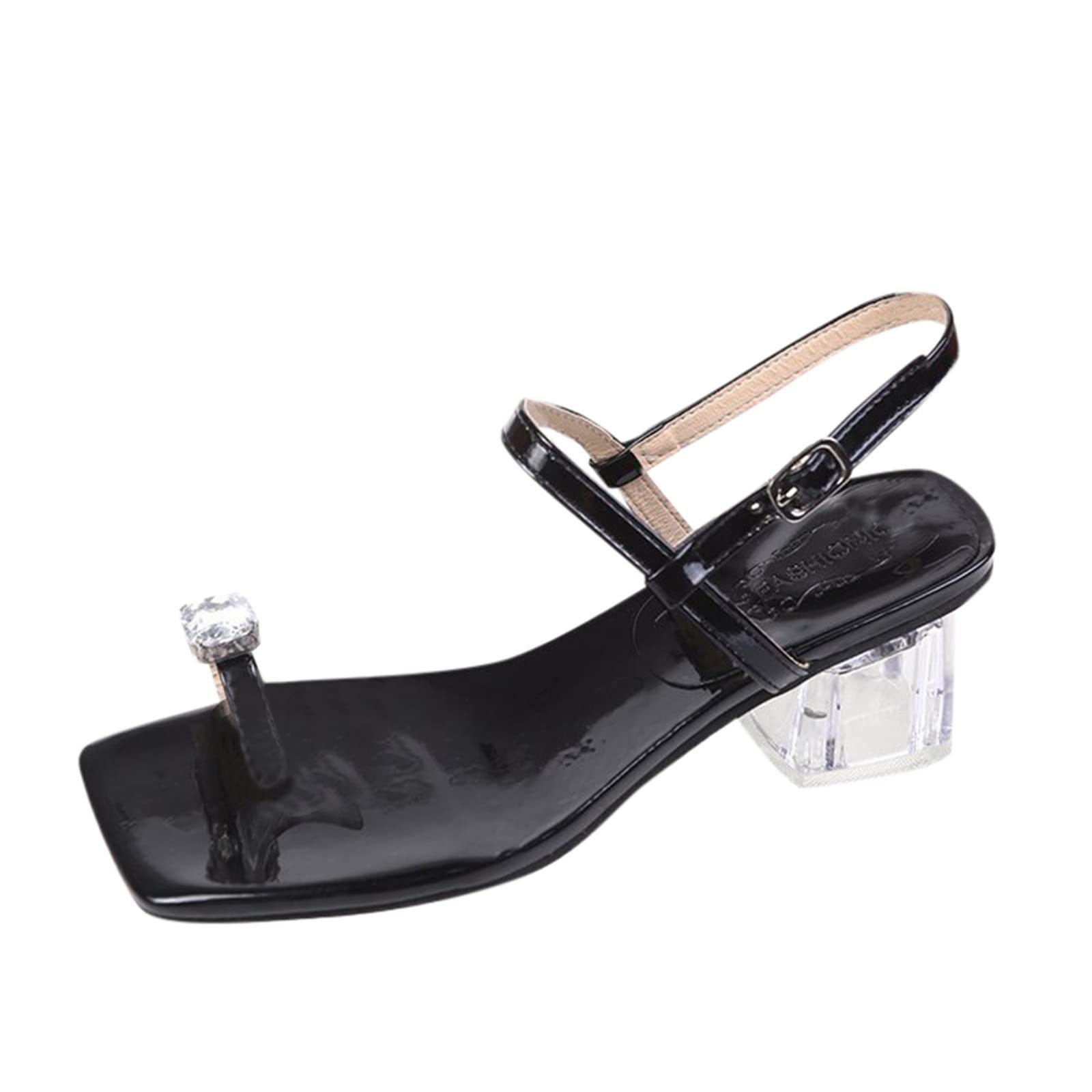 Women's Chunky Heel Rhinestone Sandals - Size 11 High Heel Open Toe Dressy Summer Shoes for Parties, Weddings & Beach Vacations