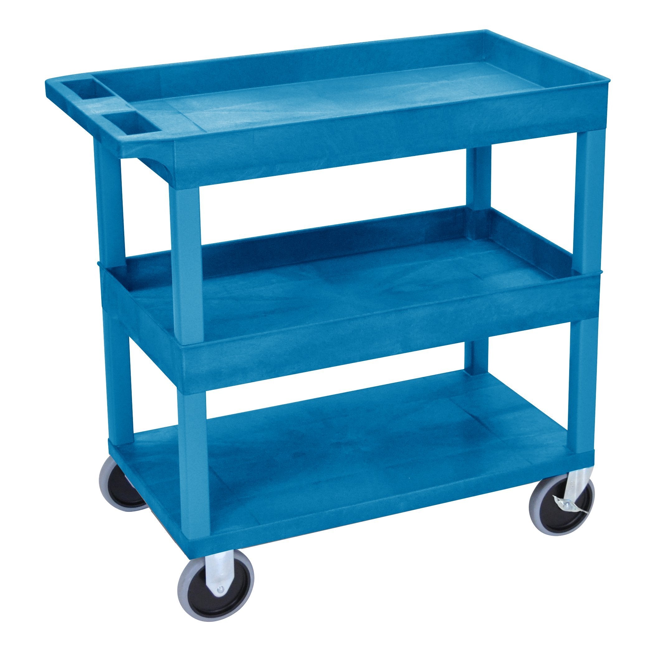 Luxor HD High Capacity 2-Tub & 1-Flat Shelf Utility Cart in Blue - Perfect for Home Organization, Laundry Room, and Office Storage