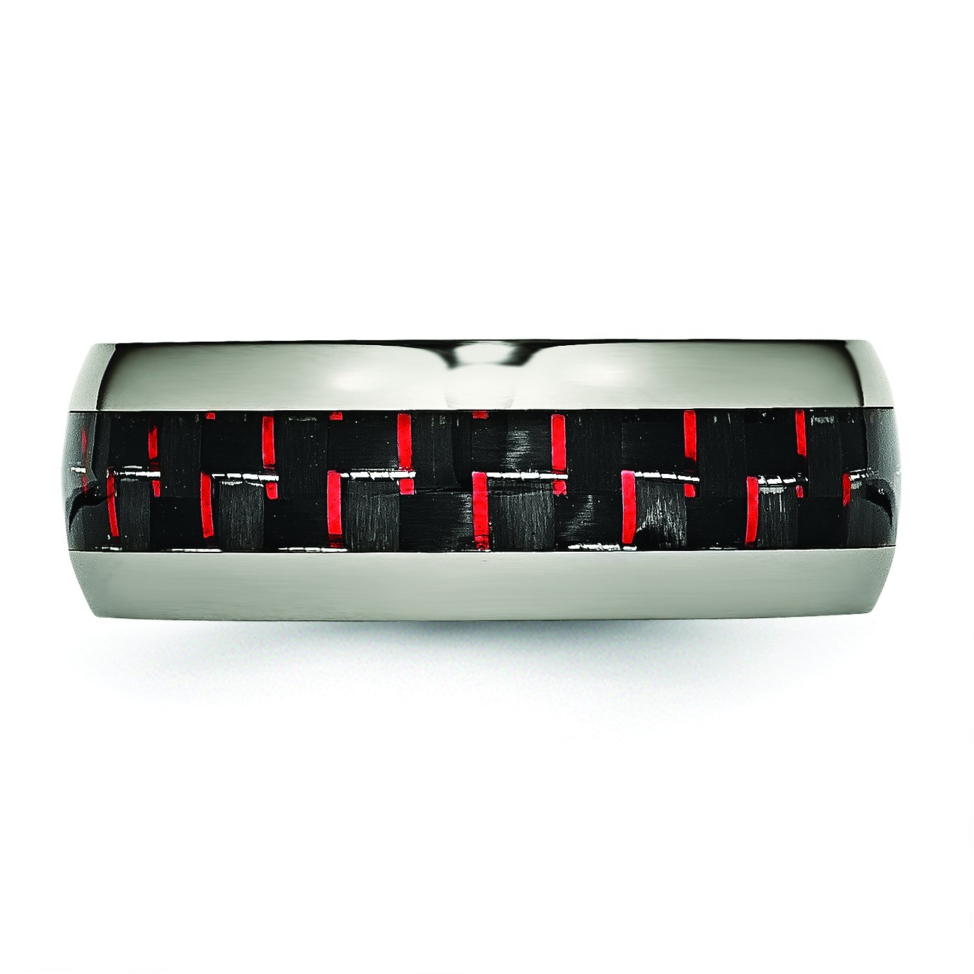 8mm Titanium Wedding Band Ring for Men - Light Black & Red Carbon Fiber Inlay - Perfect for Grooms & Anniversaries