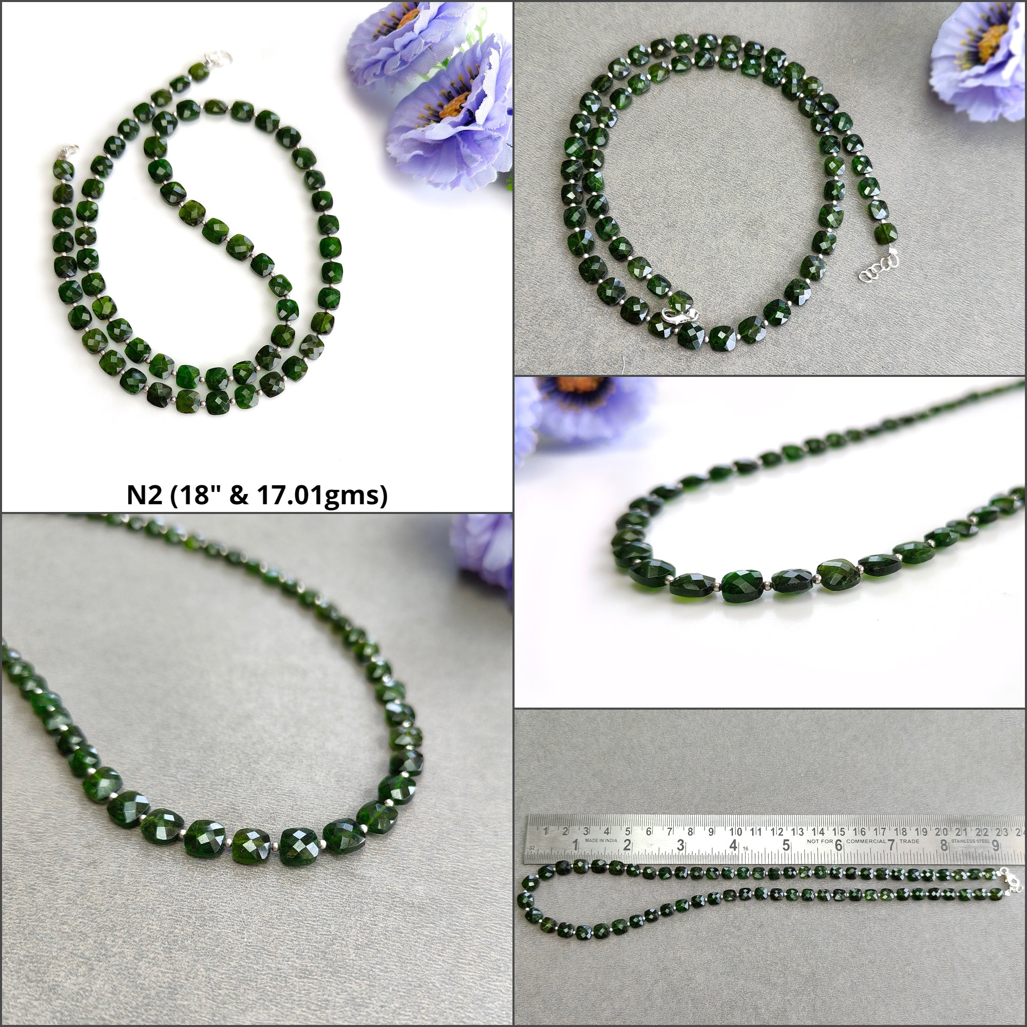Chrome Diopside Gemstone Beads Necklace - 925 Sterling Silver Green Briolette Checker Cut Beaded Jewelry for Women | Elegant Gift for Birthday, Anniversary & Special Occasions