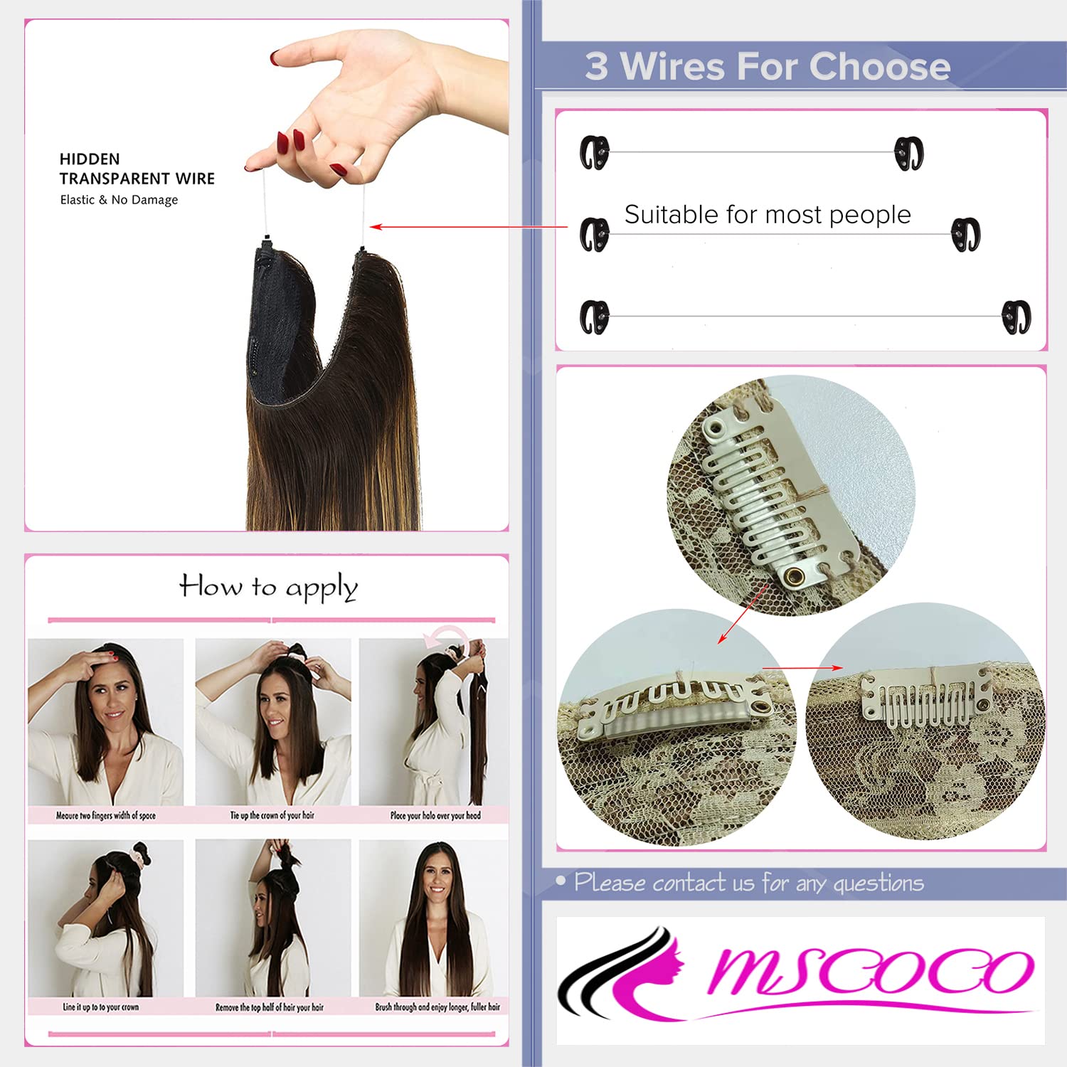 20 Inch Real Human Hair Extensions - Light Blonde to 613 Blonde Straight Hair with Hidden Wire & Transparent Fish Line for Invisible Look | Perfect for Daily Wear, Parties & Special Occasions