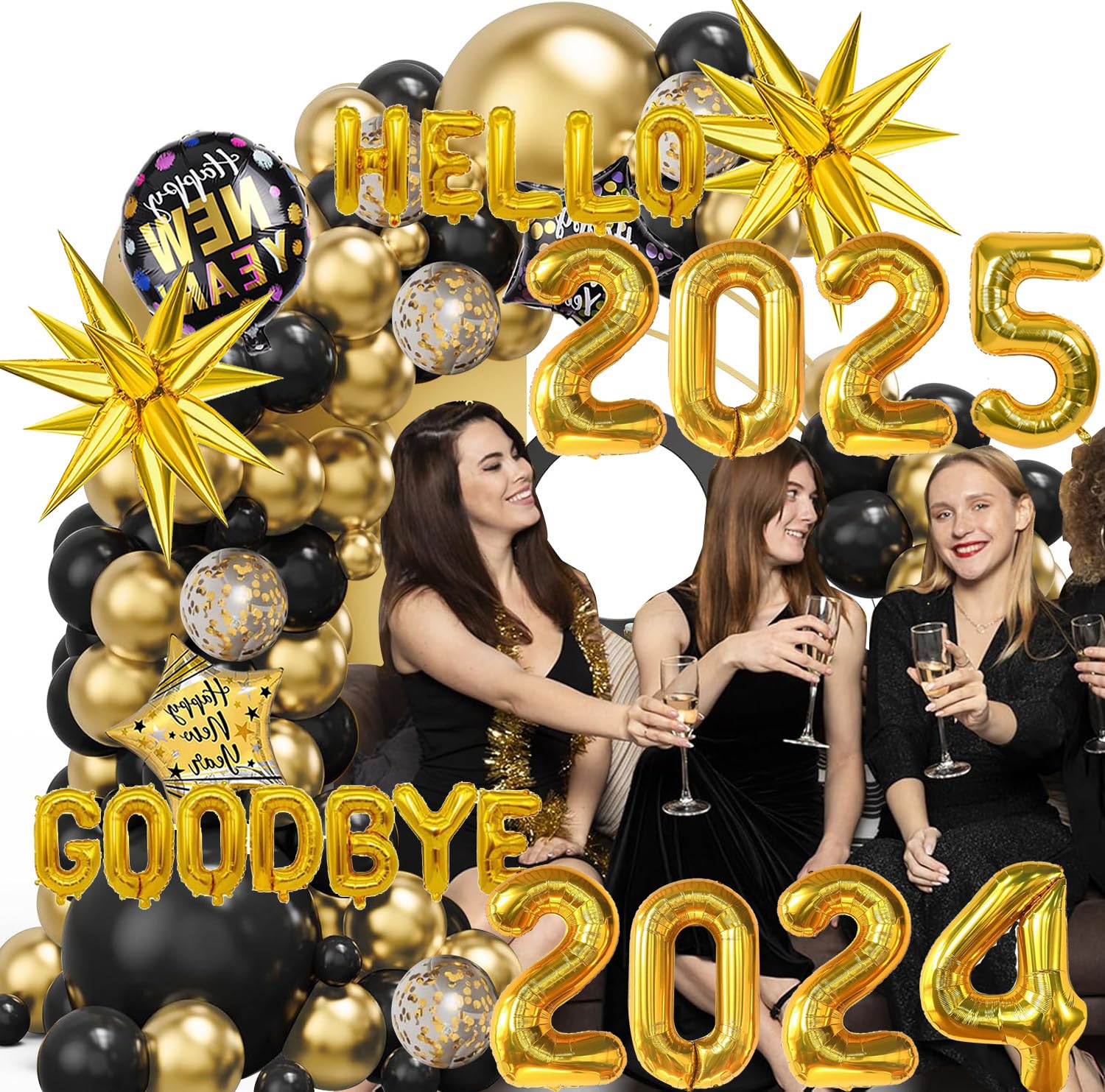 2025 New Year's Eve Party Balloons Arch Garland Kit - Gold & Black Foil Number Balloons for NYE Decorations | Home, Office & School Celebration Supplies | Perfect for Countdown Parties, Photo Backdrops & Holiday Events