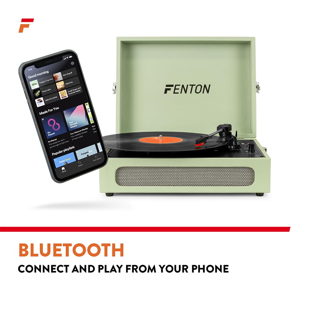Fenton RP118C Green Briefcase Record Player with Bluetooth, SHF404B 4