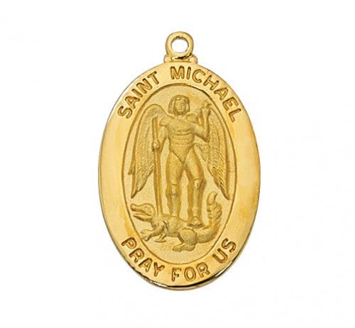 Extel Engravable St. Michael Patron Saint Pendant - 925 Sterling Silver with Gold Overlay & 20