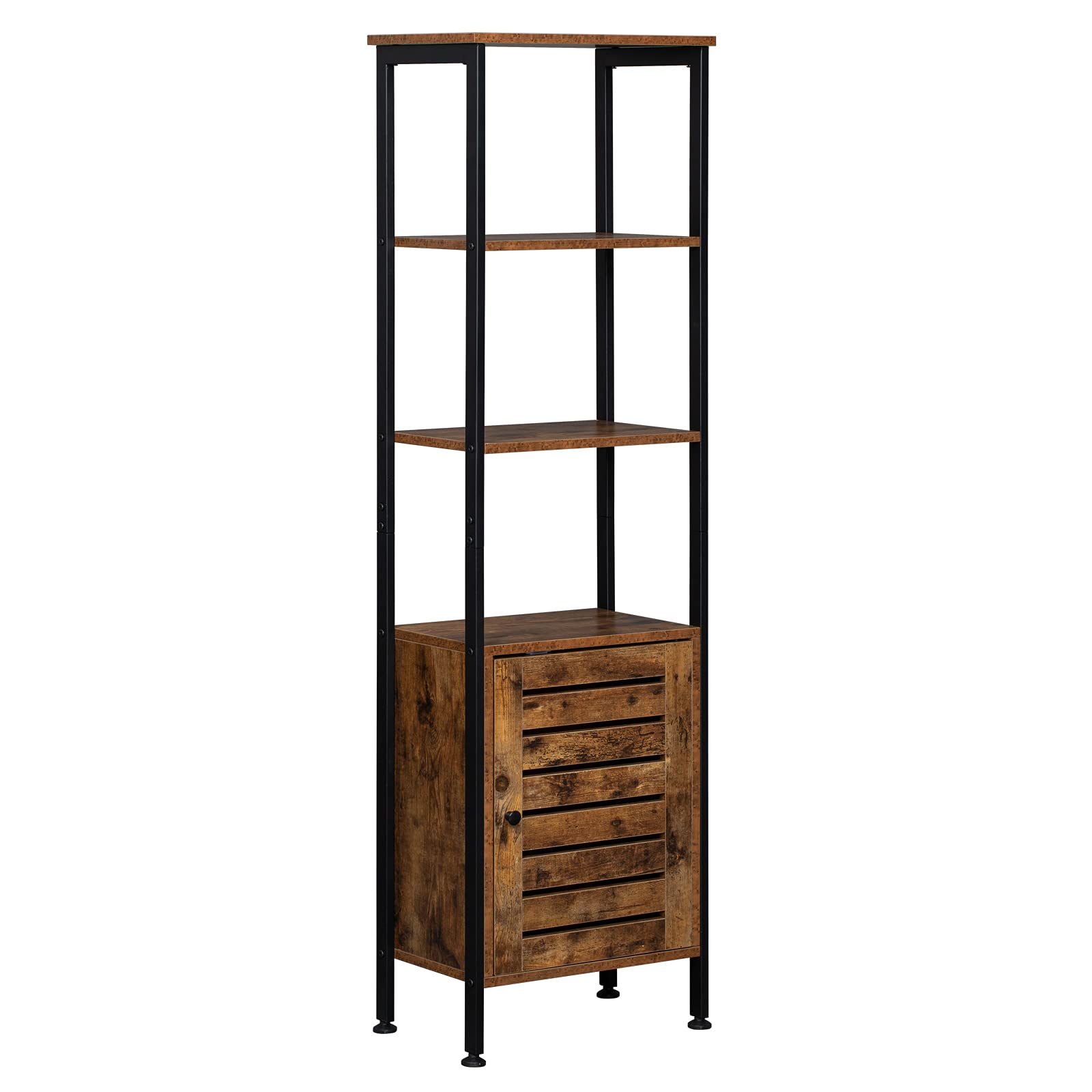 GUOXY 4-Tier Tall Storage Cabinet with Door & Adjustable Shelves - Steel Frame Space-Saving Organizer for Living Room, Entryway, Kitchen - Industrial Rustic Brown Finish | Perfect for Home Organization, Small Space Storage & Closet Solutions