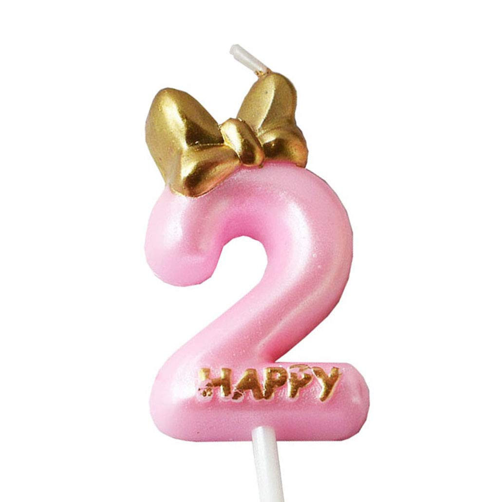 Pink & Purple Number 2 Birthday Candle Topper for Girls - Gold 2nd Birthday Cake Decorations - Perfect for 2-Year-Old Birthday Parties, Cakes, and Celebrations