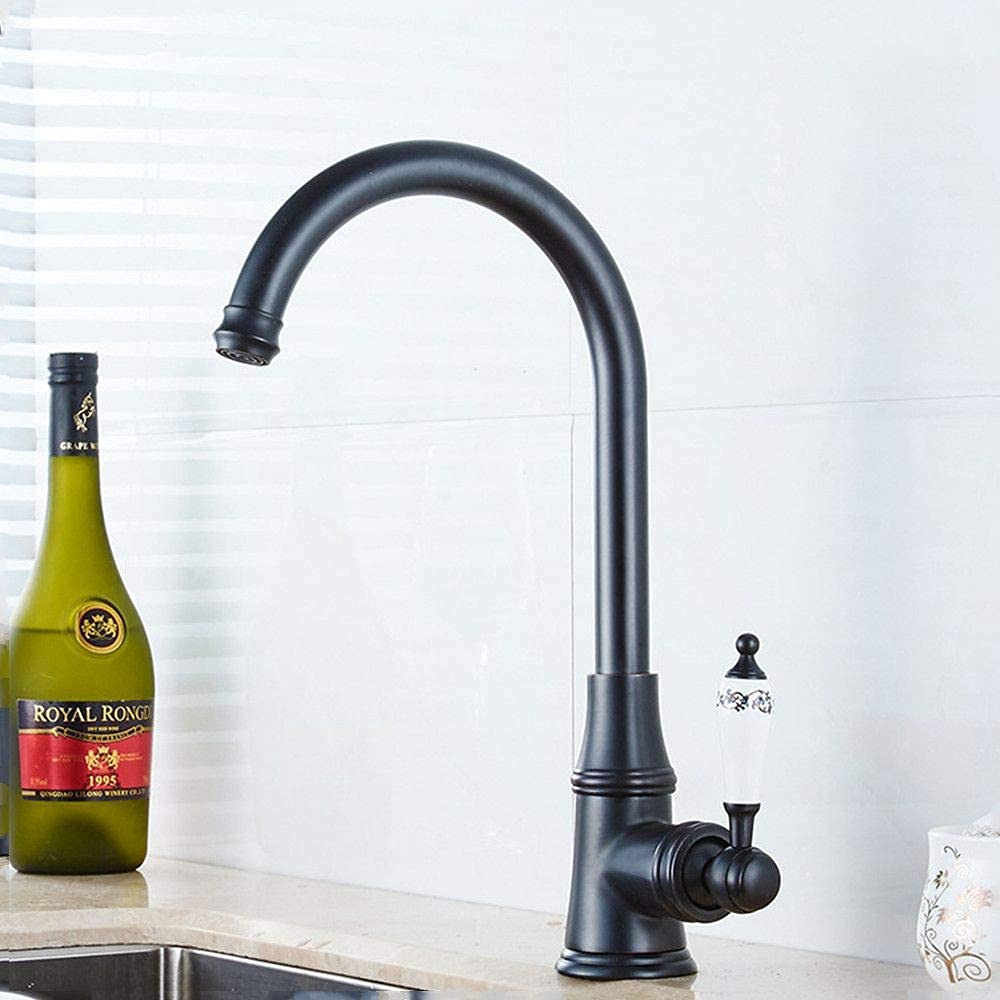 Black Bronze Copper Kitchen Faucet - Cold Water Mixer Sink Faucet with Rotary Spout for Modern Kitchen & Bathroom | Durable & Stylish Design for Washing & Cooking