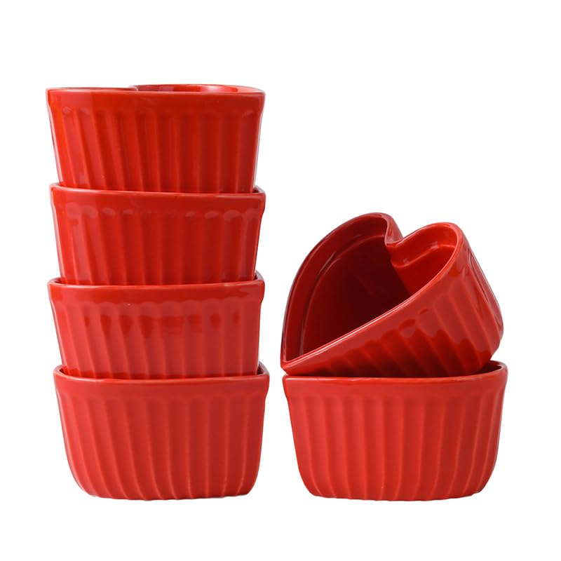 8Oz Heart-Shaped Ceramic Baking Bowls Set of 4 - Valentine's Day Creme Brulee Ramekins for Souffle, Pudding & Desserts | Oven & Dishwasher Safe | Perfect for Romantic Dinners, Baking Gifts & Valentine's Day Celebrations