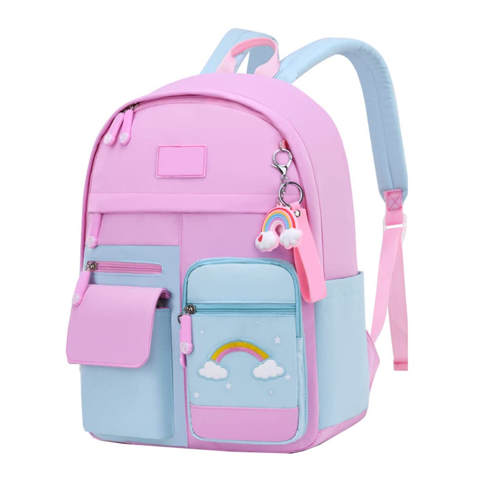 E-Youth Cute Rainbow Print Backpack for Girls - Waterproof School Backpack, Lightweight Travel Backpack for Teens (Small, Pink) - Perfect for School, College, Travel & Daily Use