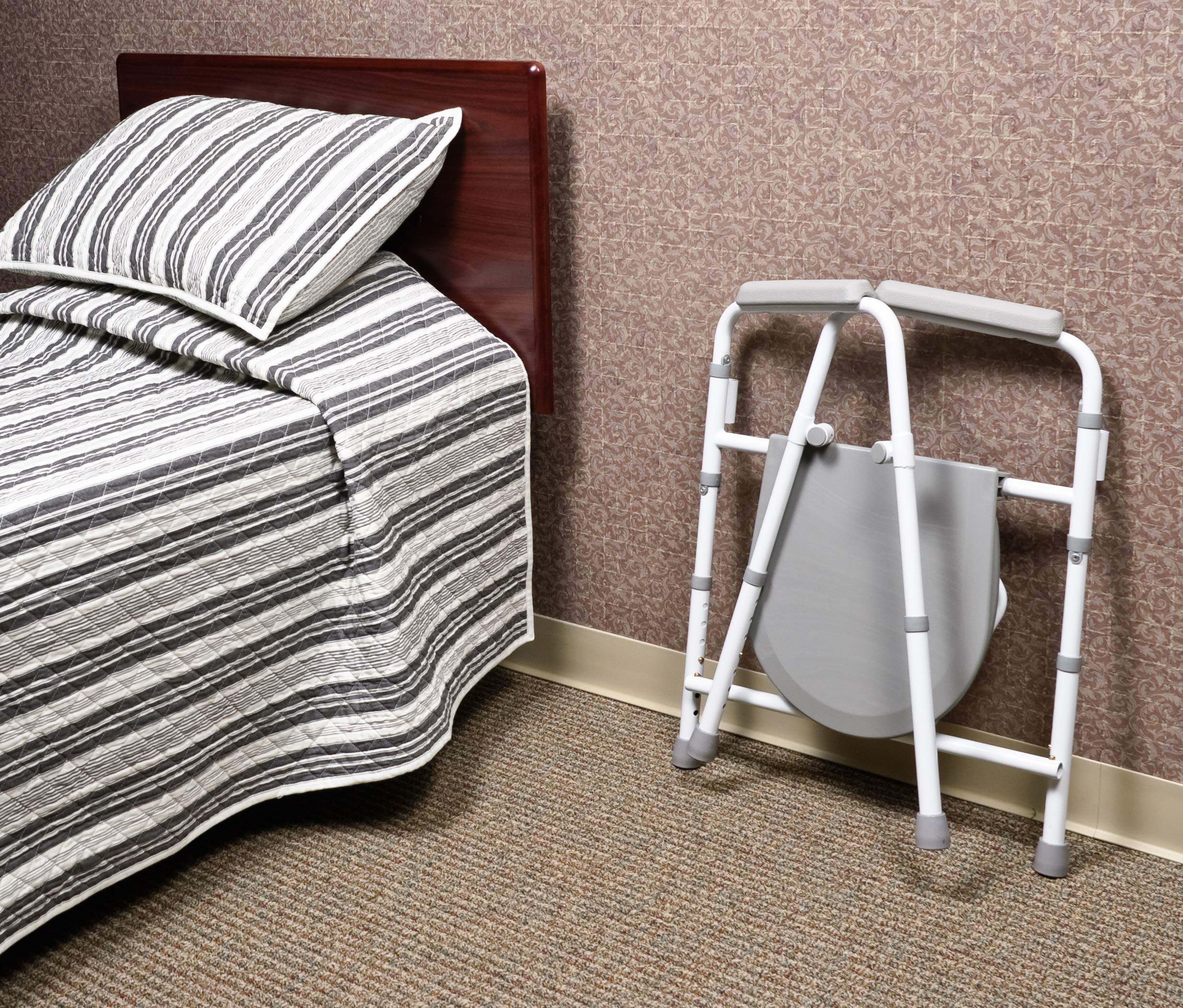 Lumex 3-in-1 Adjustable Height Folding Bedside Commode Chair with Raised Toilet Seat & Safety Rails - Ideal for Elderly Care, Post-Surgery Recovery & Home Healthcare Use