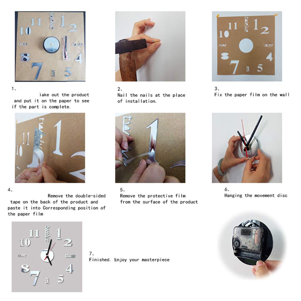 Modern DIY 3D Mirror Wall Clock - Frameless Sticker for Home, Office & Kids Room Decor (Black)