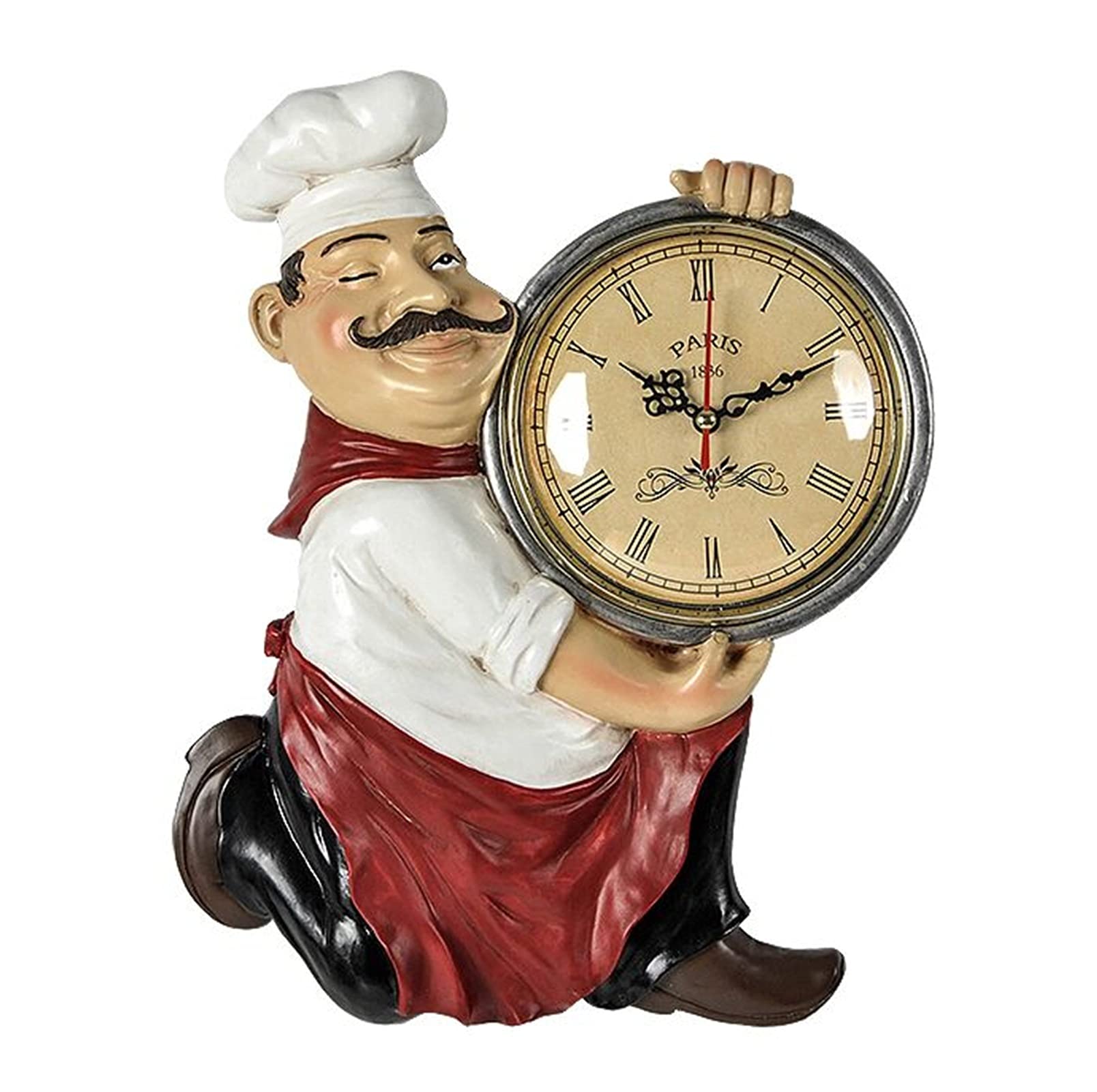 Vintage Resin Chef Wall Clock - 8 Inch Cute Kitchen & Bathroom Decor - Modern Home Watch for Living Room, Bedroom & Office - Perfect Gift for Cooking Enthusiasts