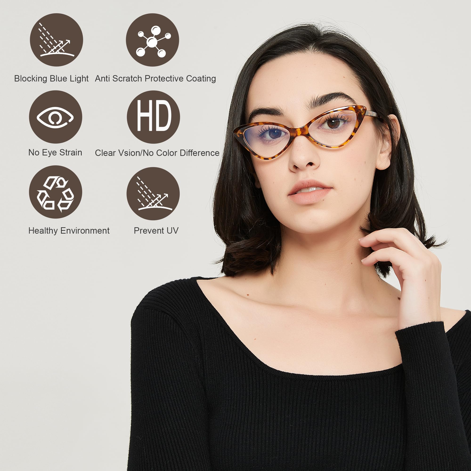 EYEURL 4-Pack Women's Fashion Cat Eye Reading Glasses - Blue Light Blocking, Anti-Glare & UV Protection with Spring Hinges - Perfect for Computer Work, Reading & Office Use