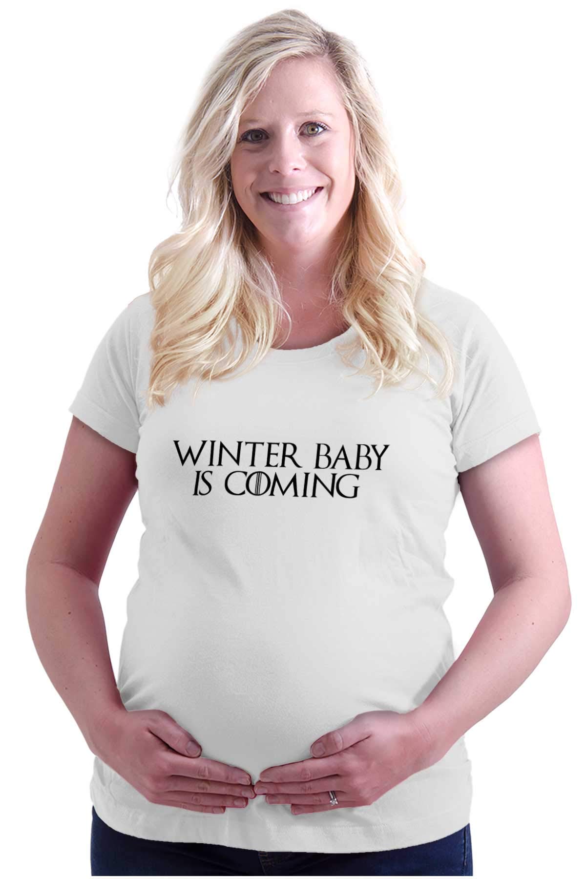 Women's Maternity Winter 'Baby is Coming' Expecting T-Shirt - Soft Cotton Pregnancy Tee for Announcements & Photo Shoots