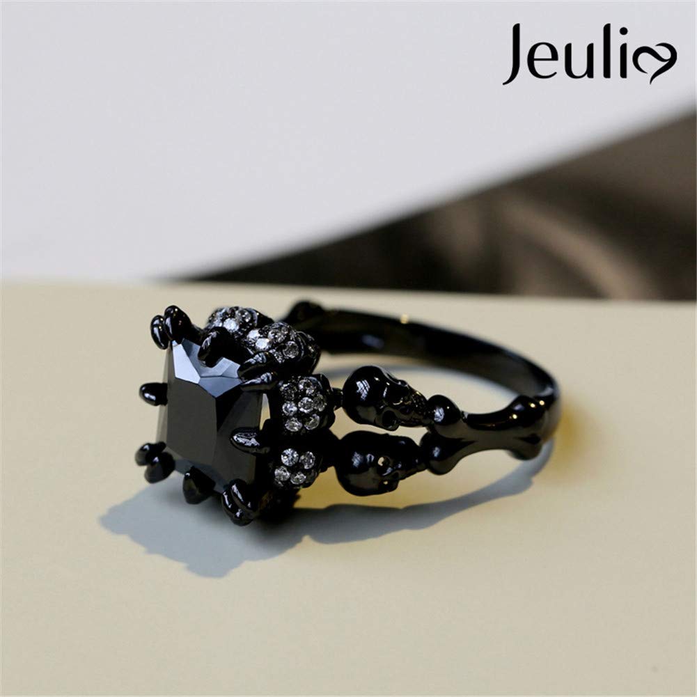 Jeulia 6.55 Carat Princess Cut Diamond Ring for Women - Sterling Silver Double Row Halo Engagement Ring, Black Plated Wedding Band, Anniversary Promise Ring with Jewelry Gift Box - Perfect for Proposals, Weddings & Special Occasions