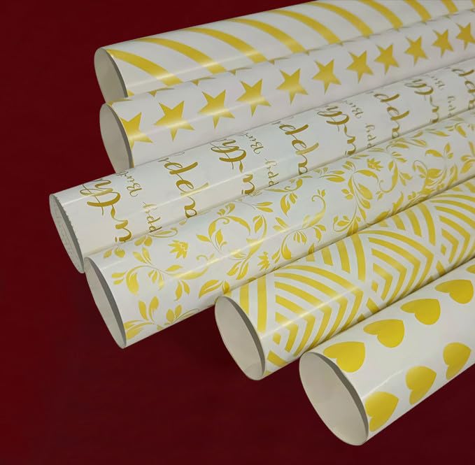 AccuPrints 6-Pack Premium Gift Wrapping Paper Rolls - Gold Theme Design for Birthday, Christmas & Holiday Presents - High-Quality Gift Wrap Sheets for Party, Wedding & Special Occasion Packaging