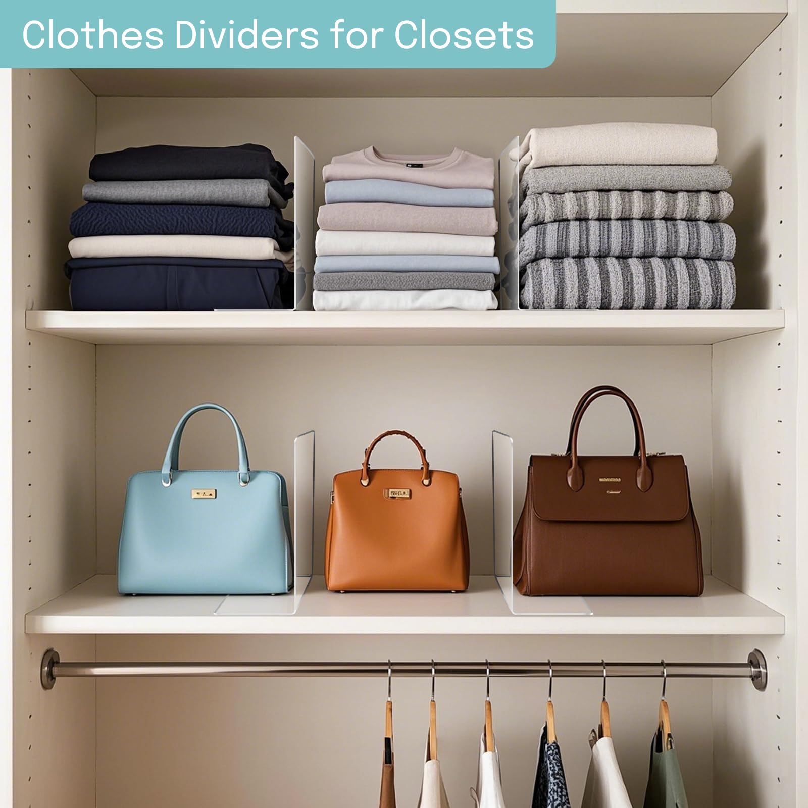 OKPOW 8 Pack Clear Acrylic Shelf Dividers - Adjustable Closet Organizers for Clothing, Durable Tall Shelf Separators | Perfect for Wardrobe, Pantry & Retail Store Organization