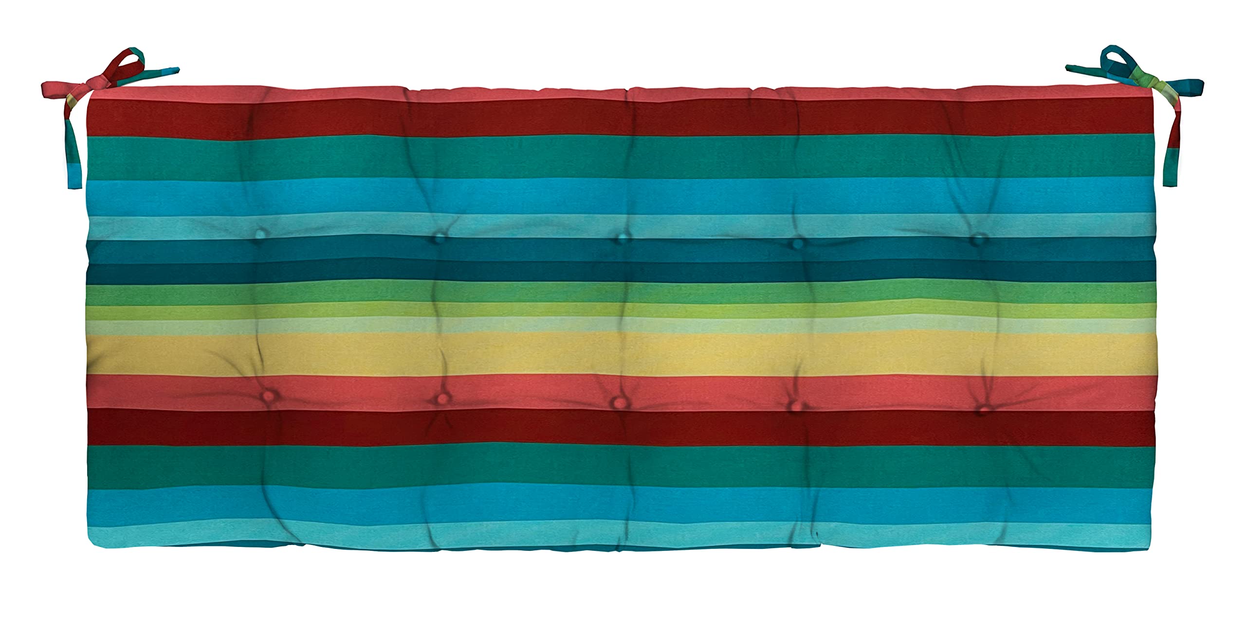 RSH Décor Indoor Outdoor Tufted Bench Cushion with Ties - 51” x 18” Waterproof Patio Seat Cushion, Braymont Multi Color Stripe - Perfect for Garden, Deck, Poolside & Porch Furniture