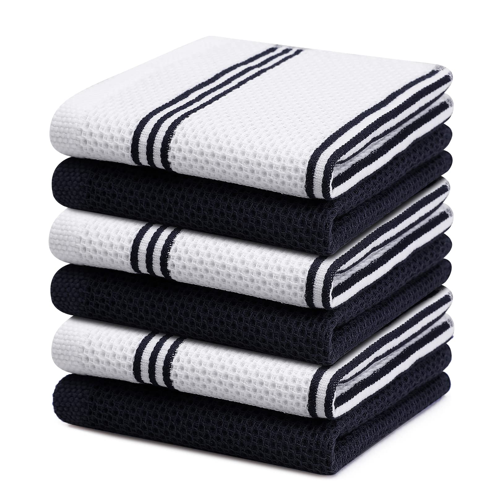 Premium Cotton Waffle Weave Dish Cloths - Super Absorbent & Quick Drying - 6 Pack for Kitchen Cleaning