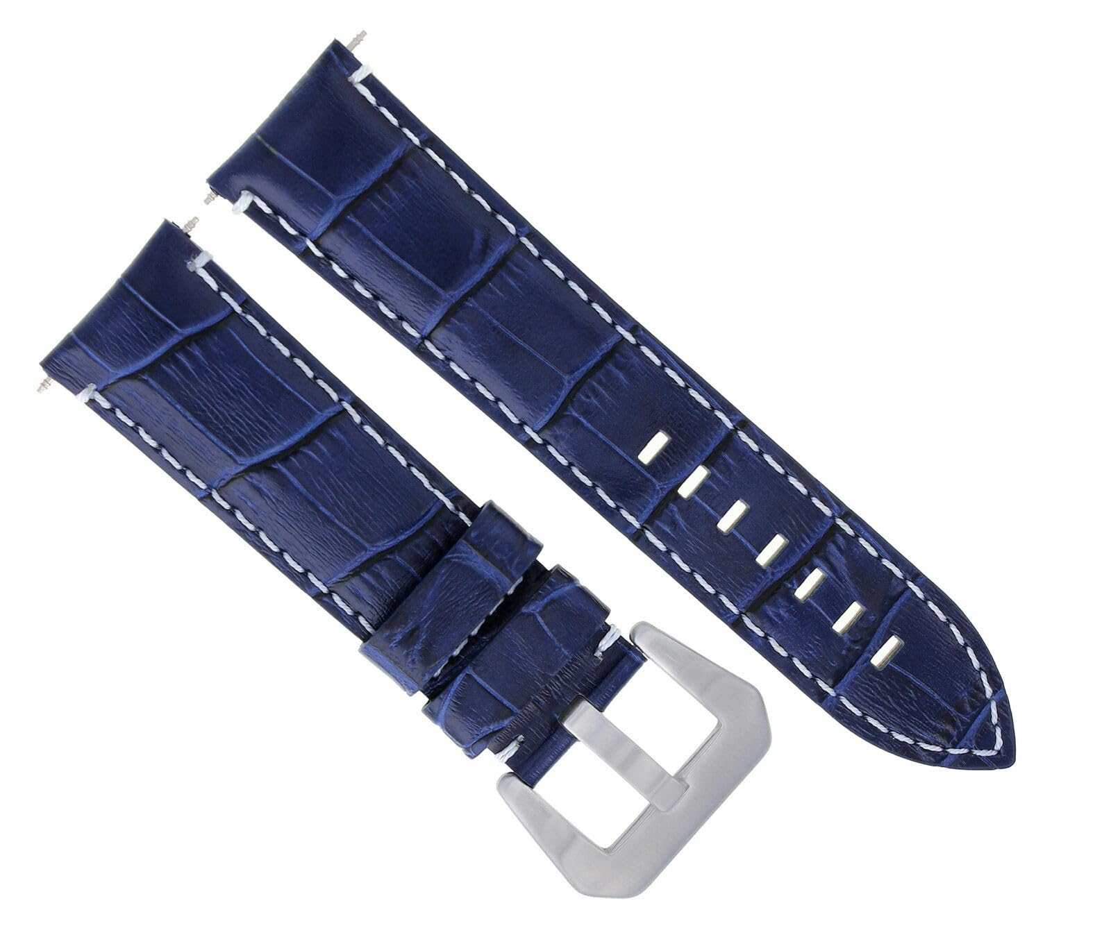 24mm Genuine Leather Watch Band Strap for Montblanc - Blue with White Stitching | Premium Replacement Watch Strap | Perfect for Business, Casual & Formal Occasions