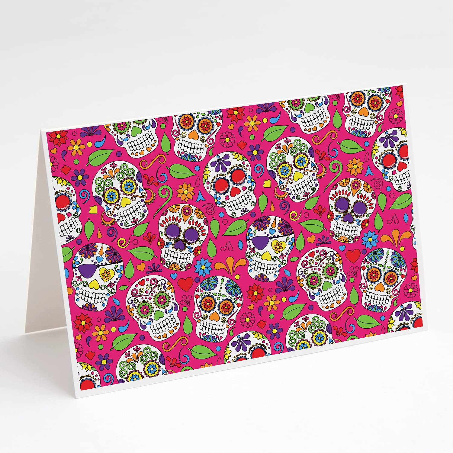 Day of The Dead Pink Greeting Cards & Envelopes Set - Pack of 8 Blank A7 Note Cards (5x7 inches) | Whimsical Mexican Sugar Skull Design | Perfect for Halloween, Dia de los Muertos Celebrations & Unique Gift Giving